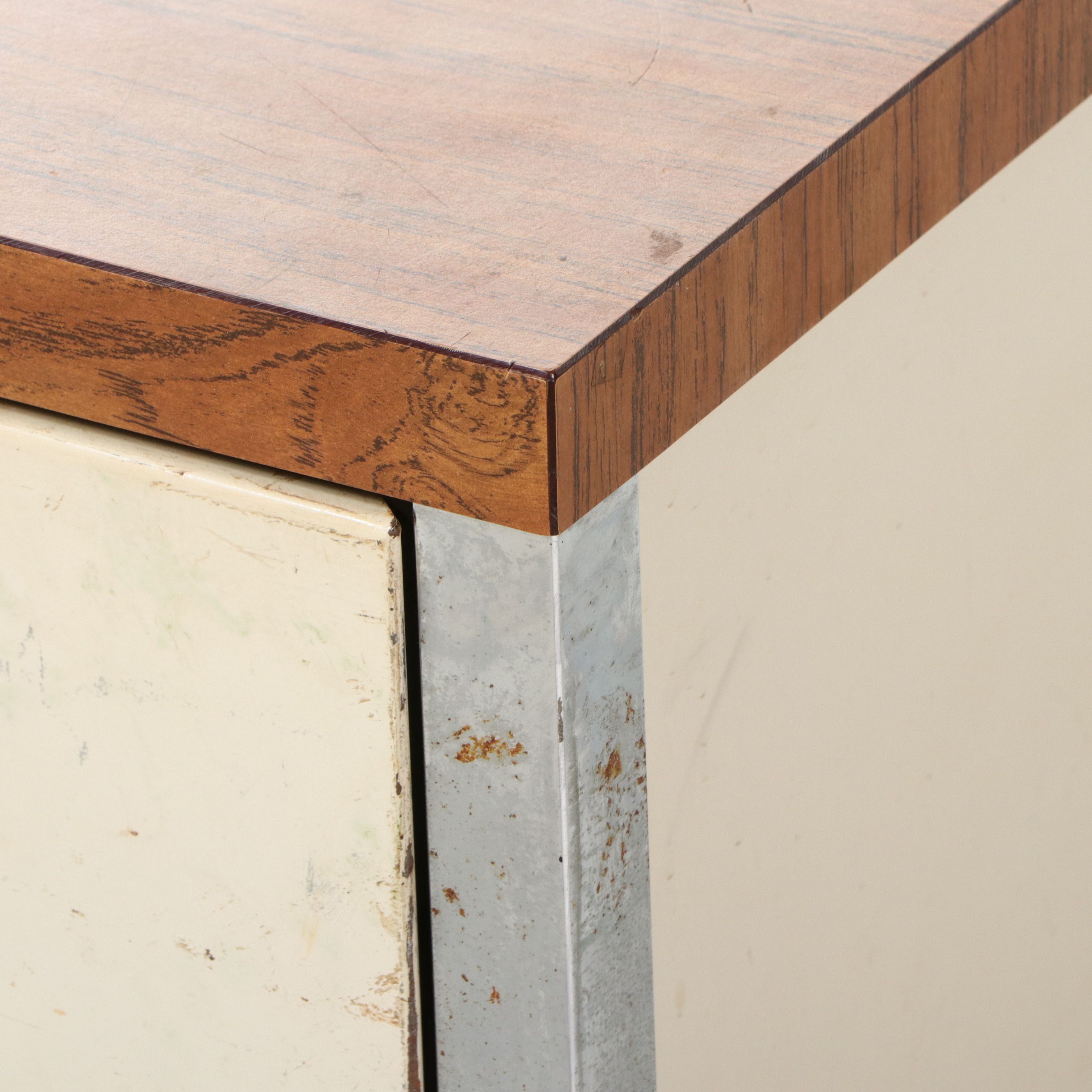 Mid Century Modern Steel and Faux Wood Laminate Office Desk