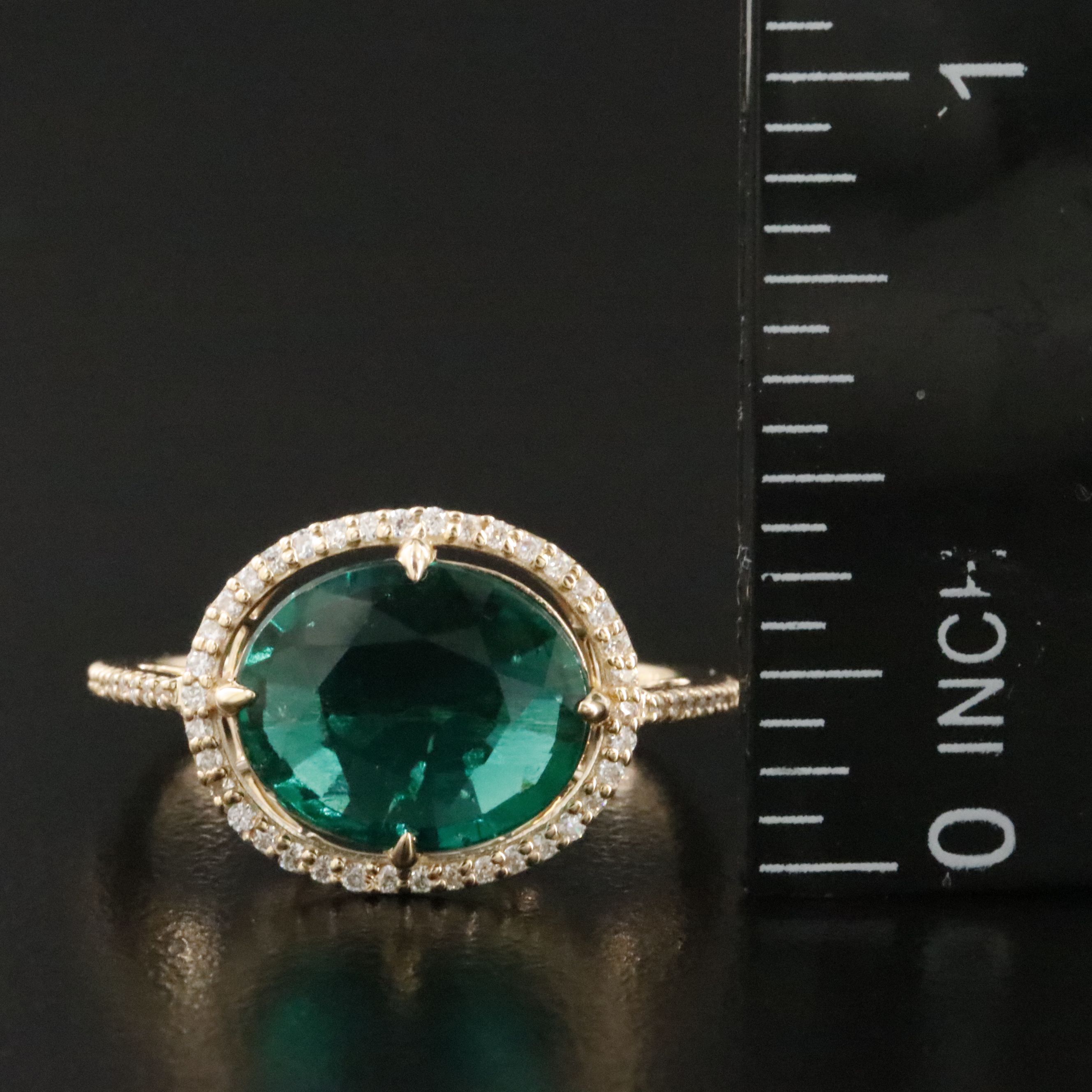 14K 2.54 CT Lab Grown Emerald and Moissanite Halo Ring