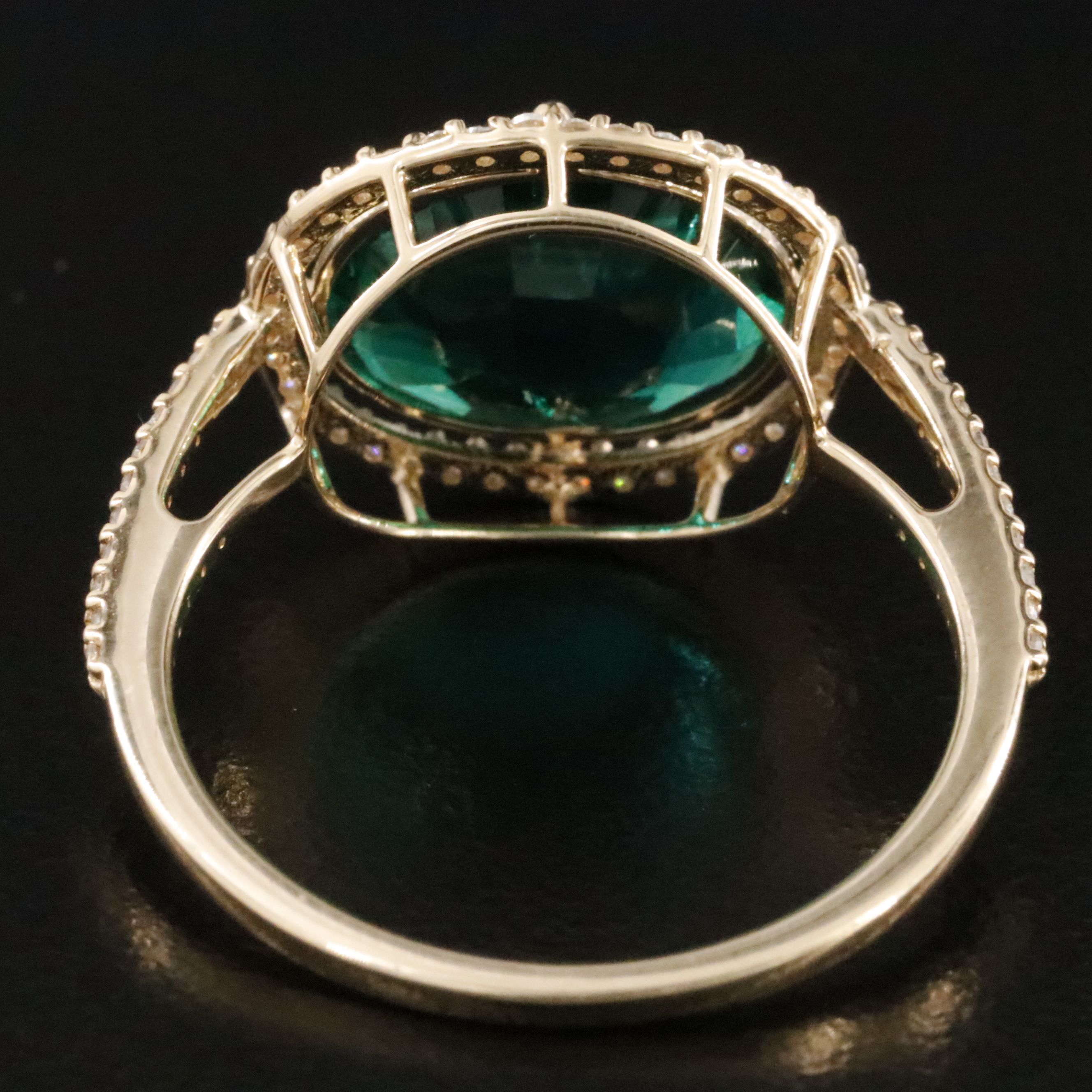 14K 2.54 CT Lab Grown Emerald and Moissanite Halo Ring