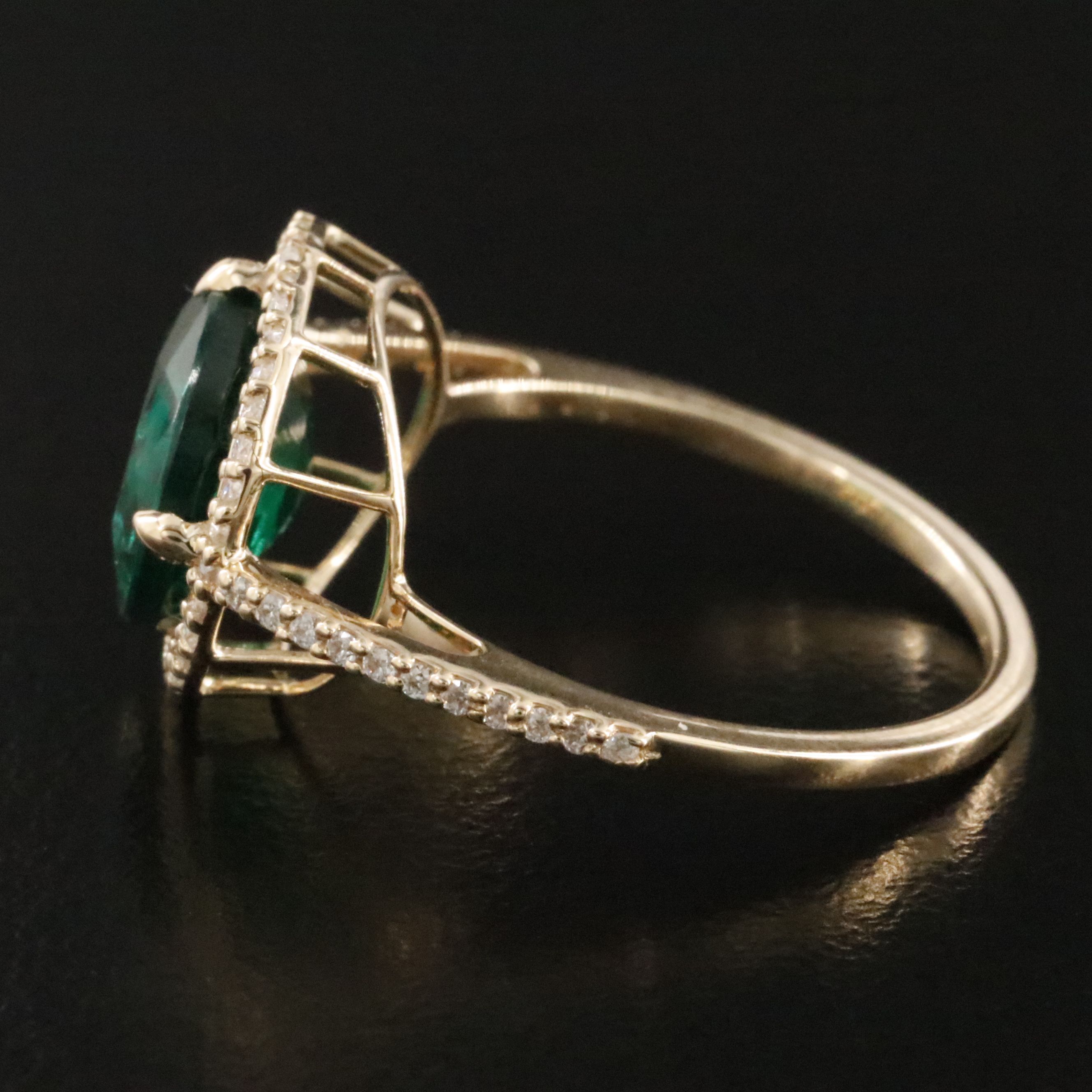 14K 2.54 CT Lab Grown Emerald and Moissanite Halo Ring