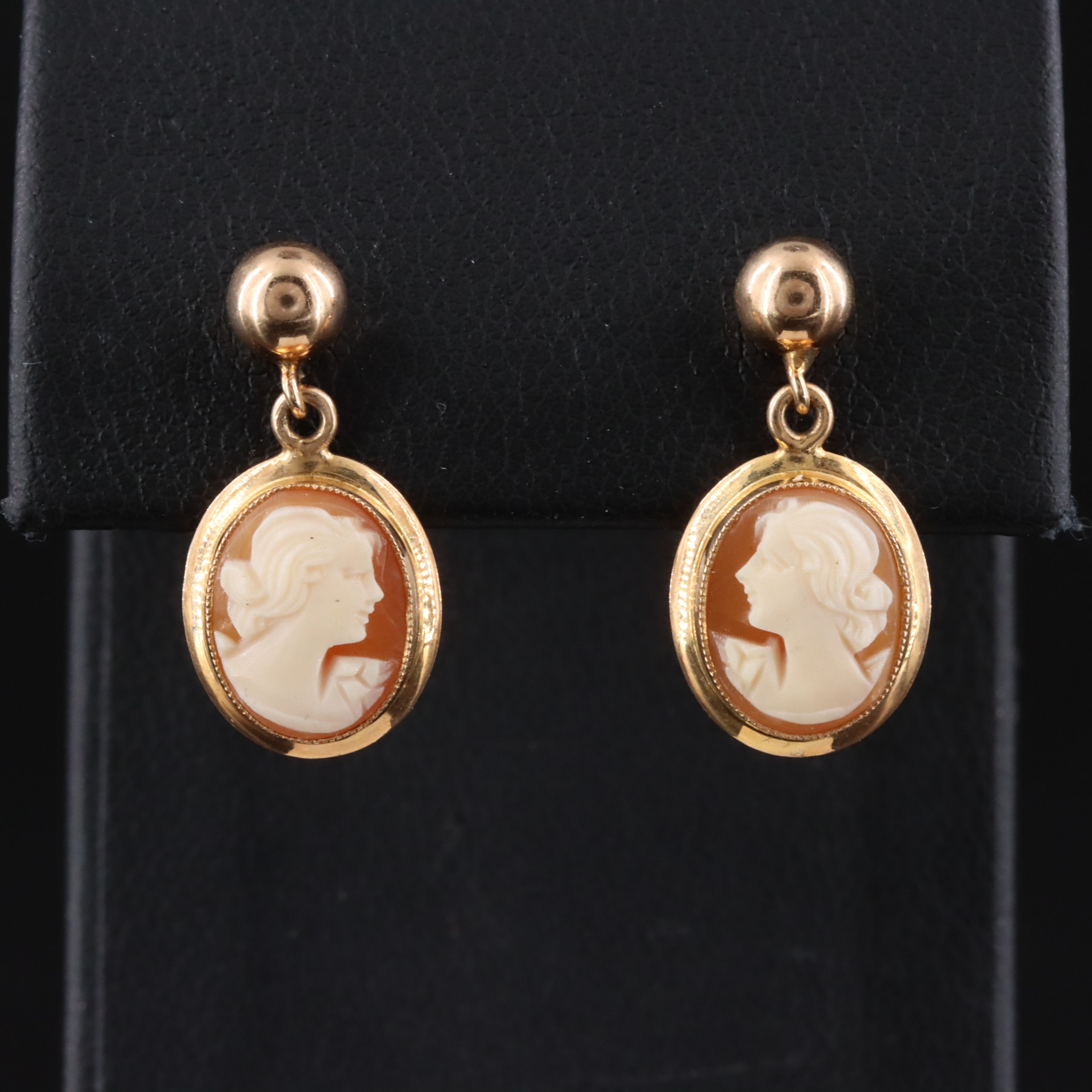 10K Shell Cameo Drop Earrings