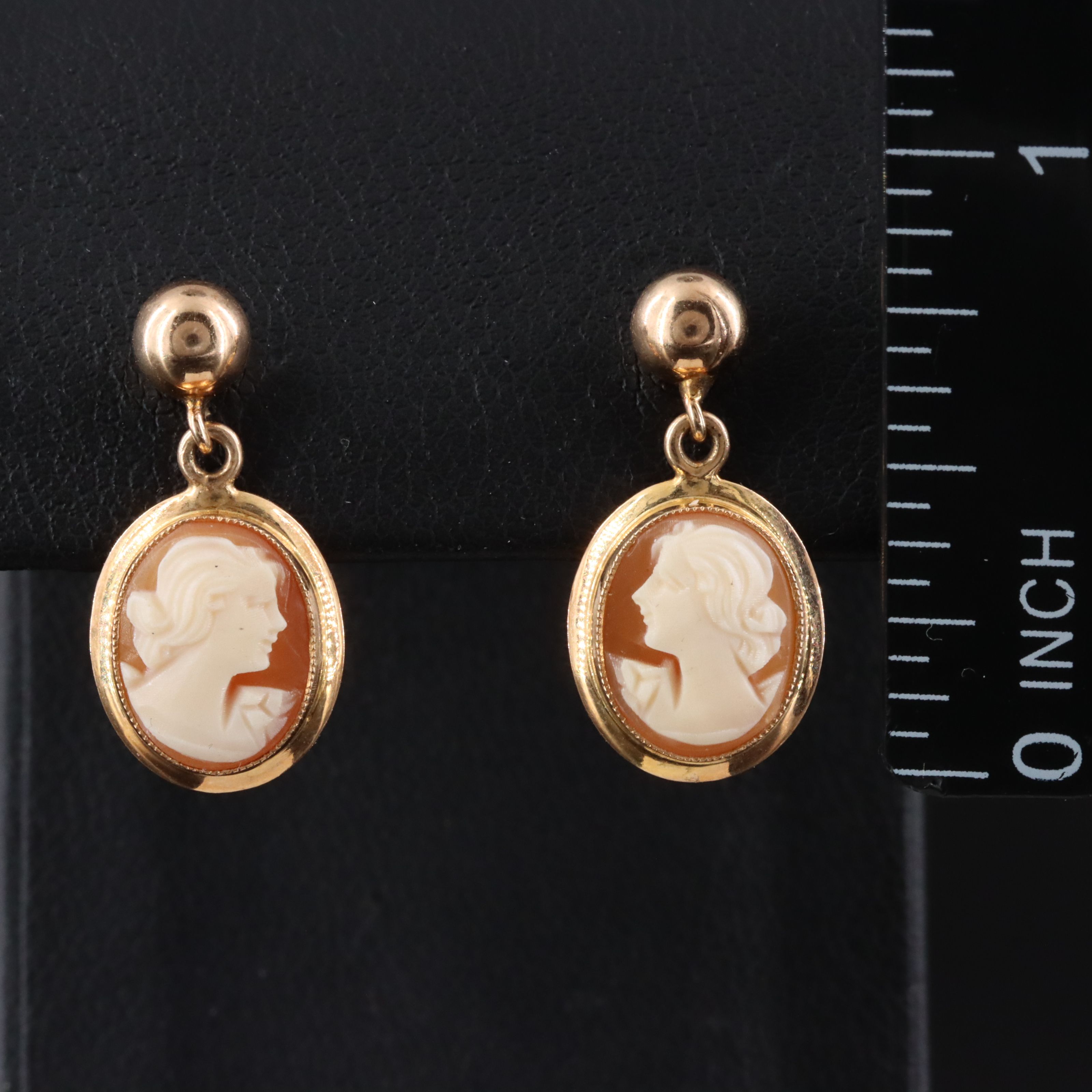10K Shell Cameo Drop Earrings