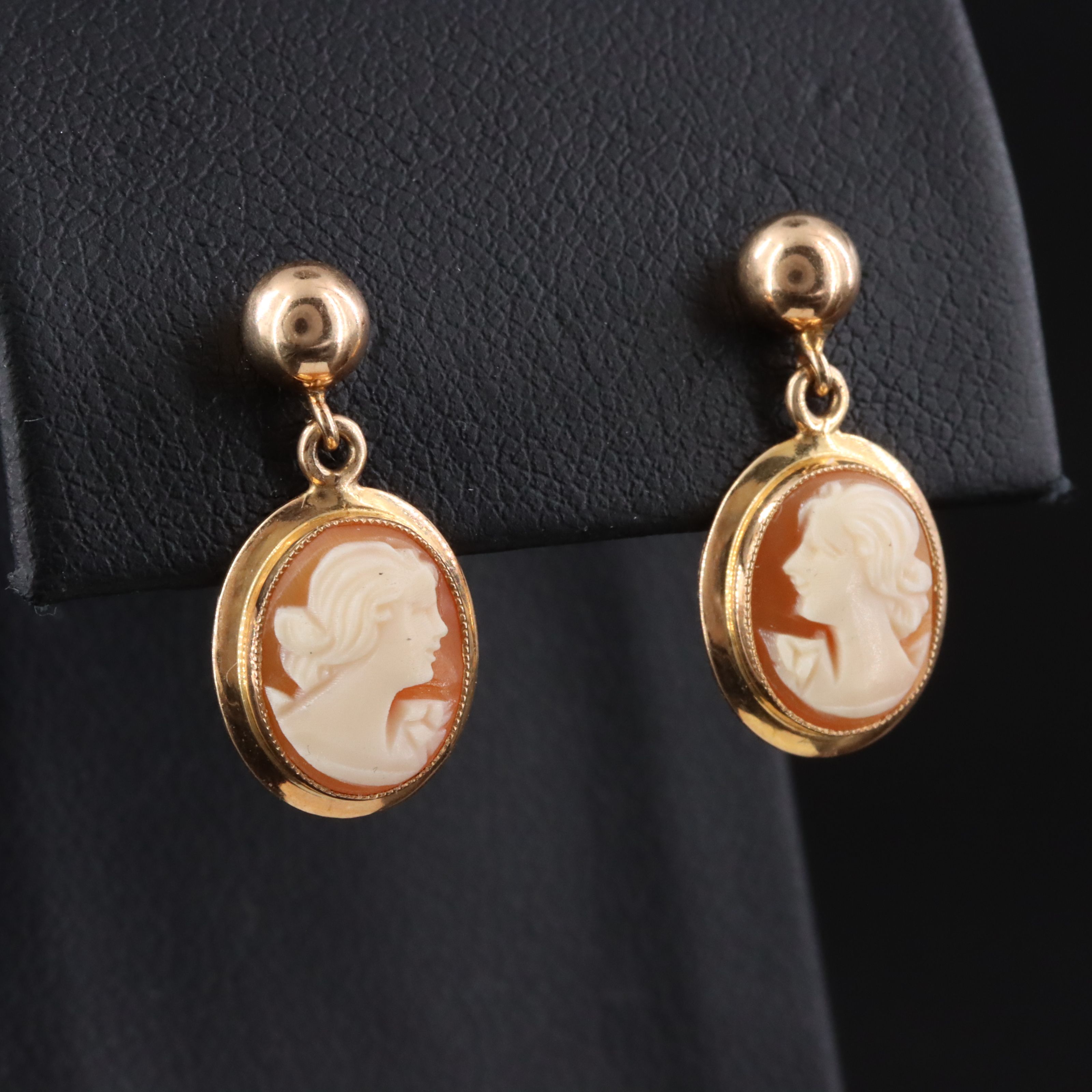 10K Shell Cameo Drop Earrings