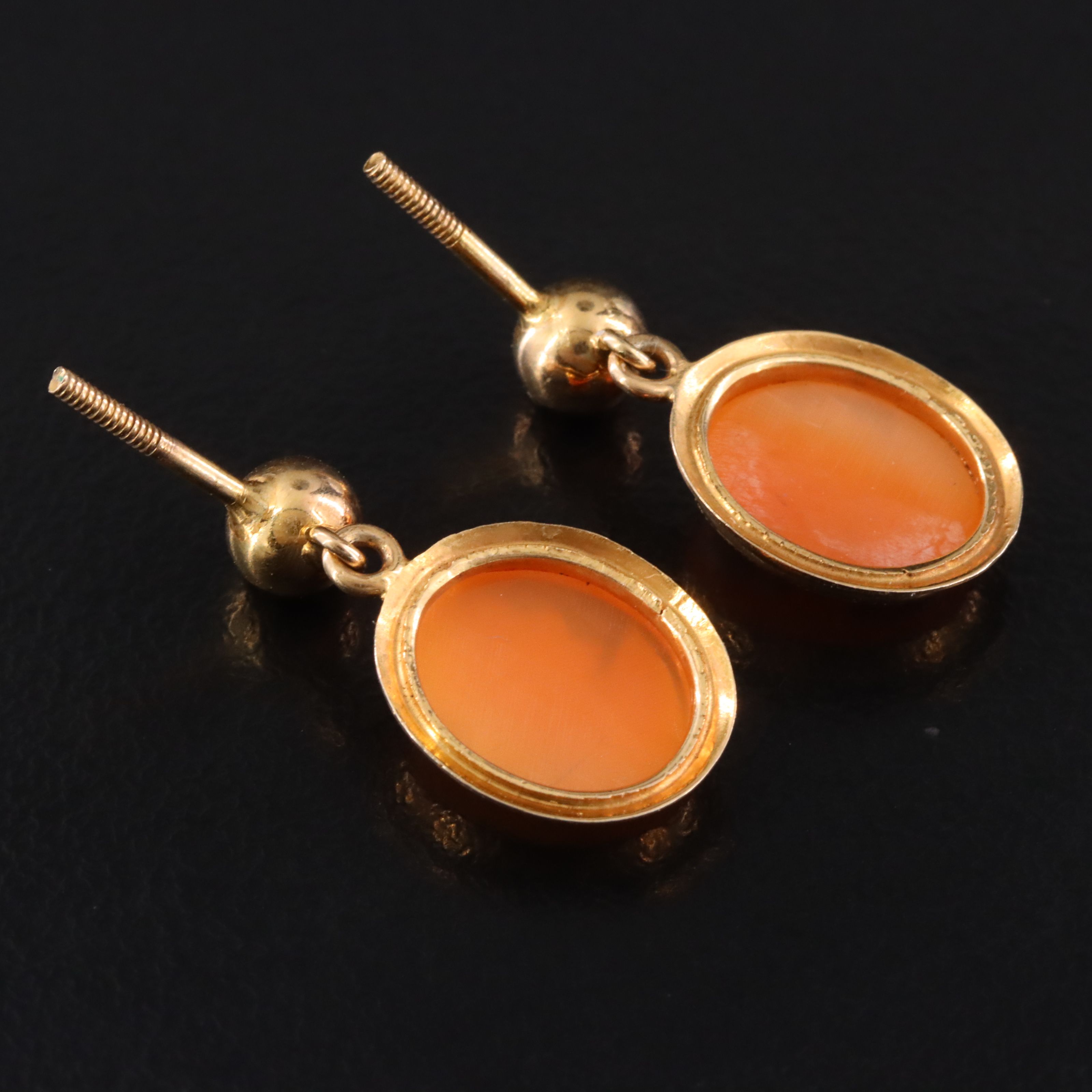 10K Shell Cameo Drop Earrings