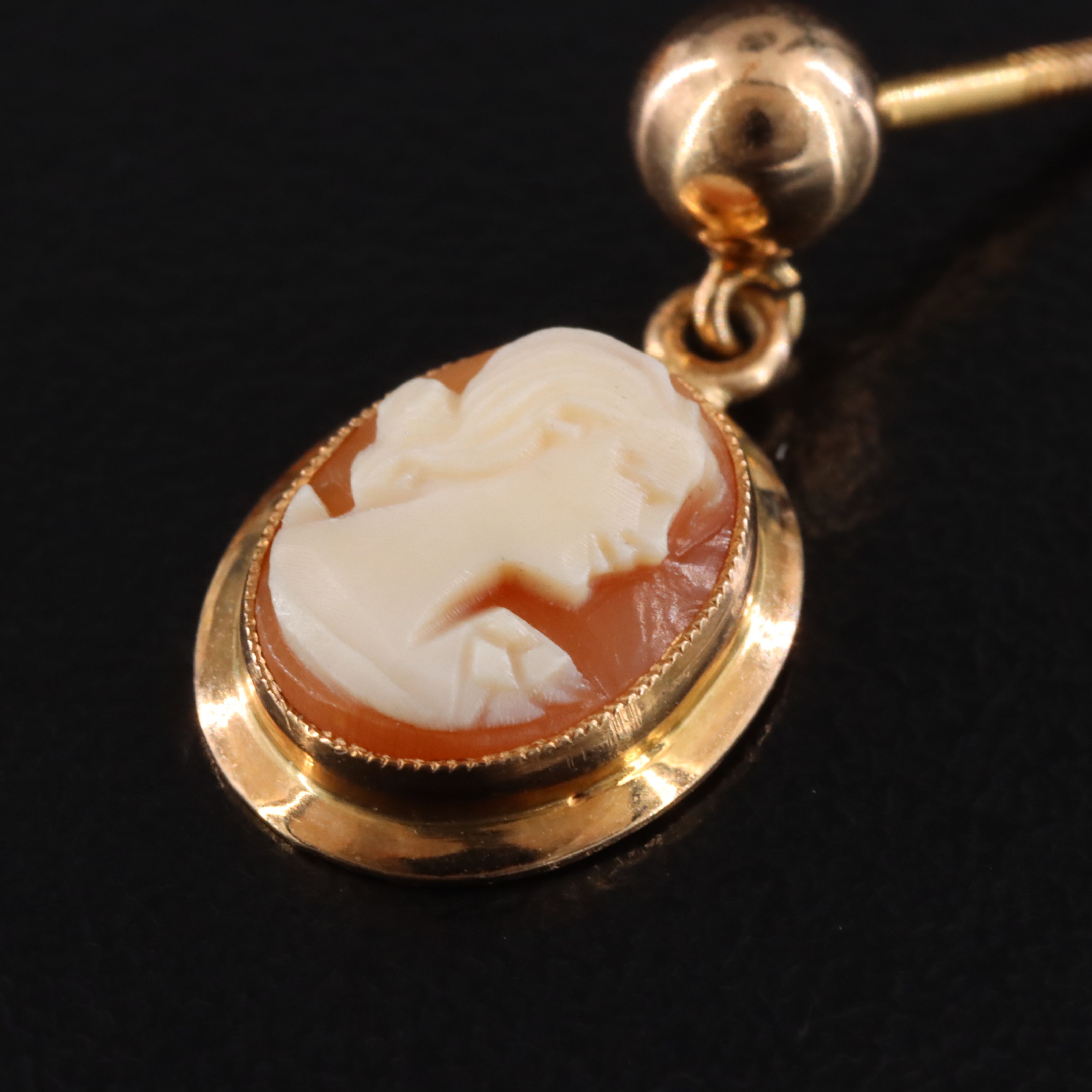 10K Shell Cameo Drop Earrings