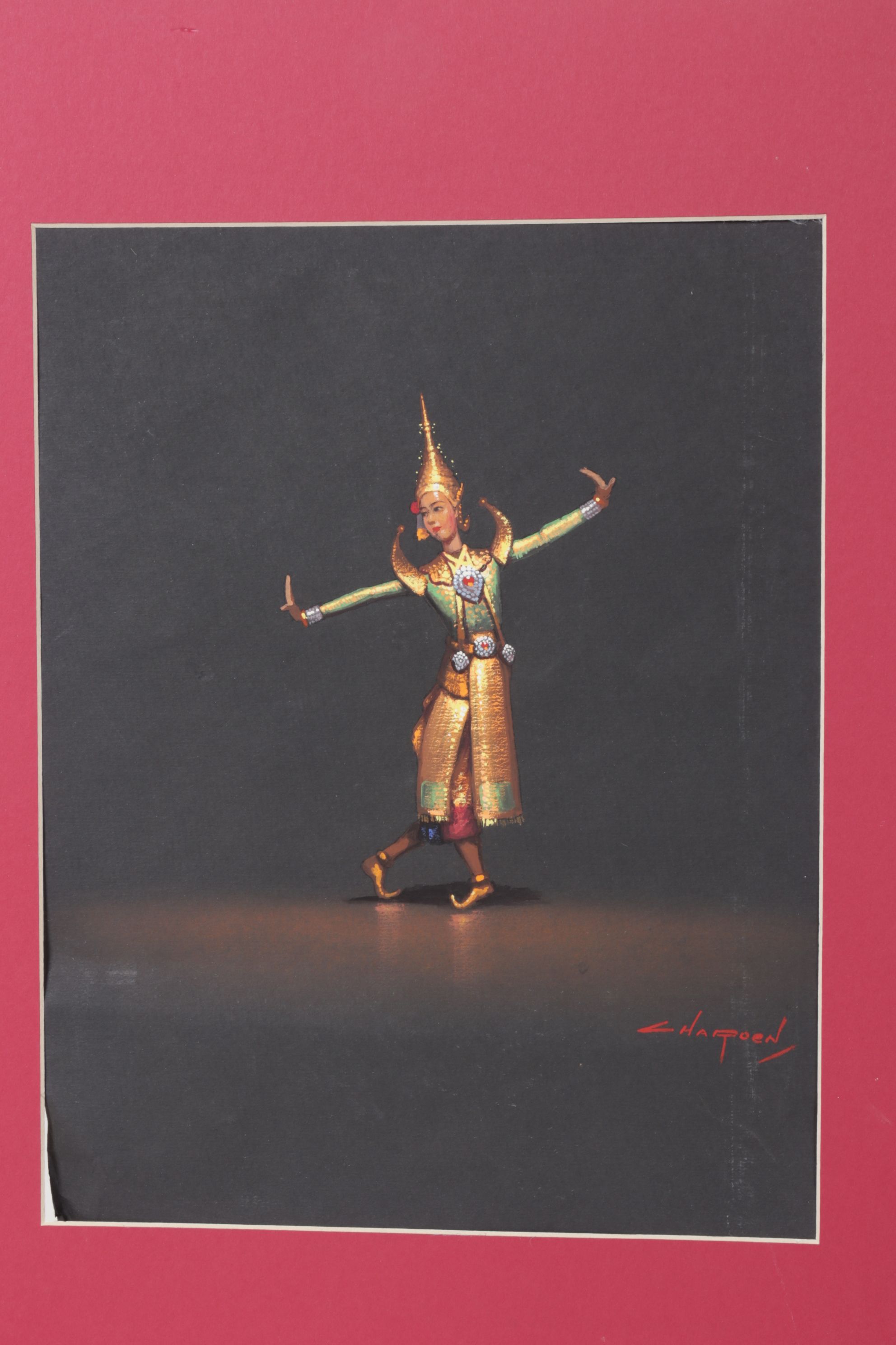 Charoen Thai School Gouache Paintings of Traditional Dancing Figures