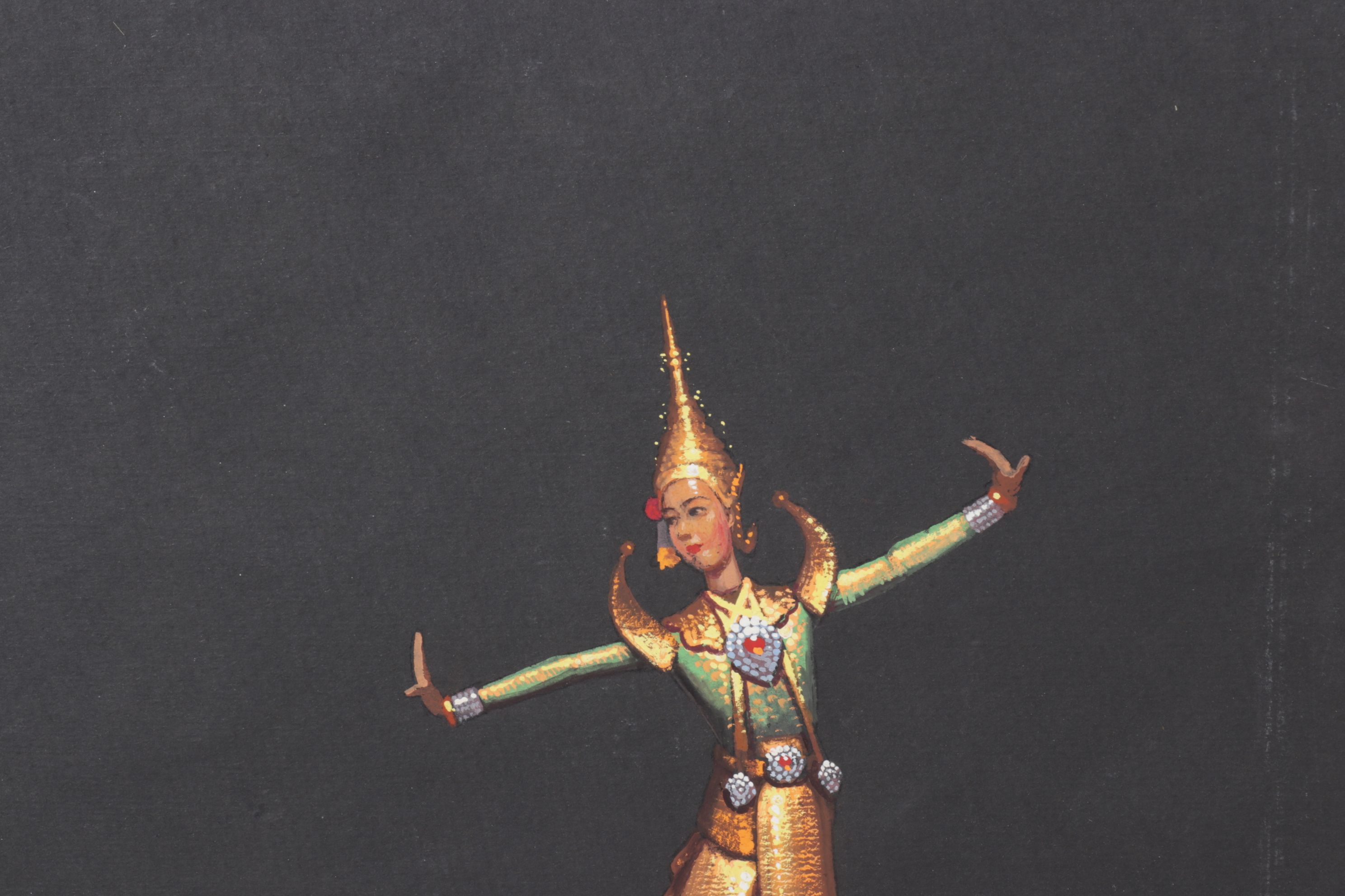 Charoen Thai School Gouache Paintings of Traditional Dancing Figures