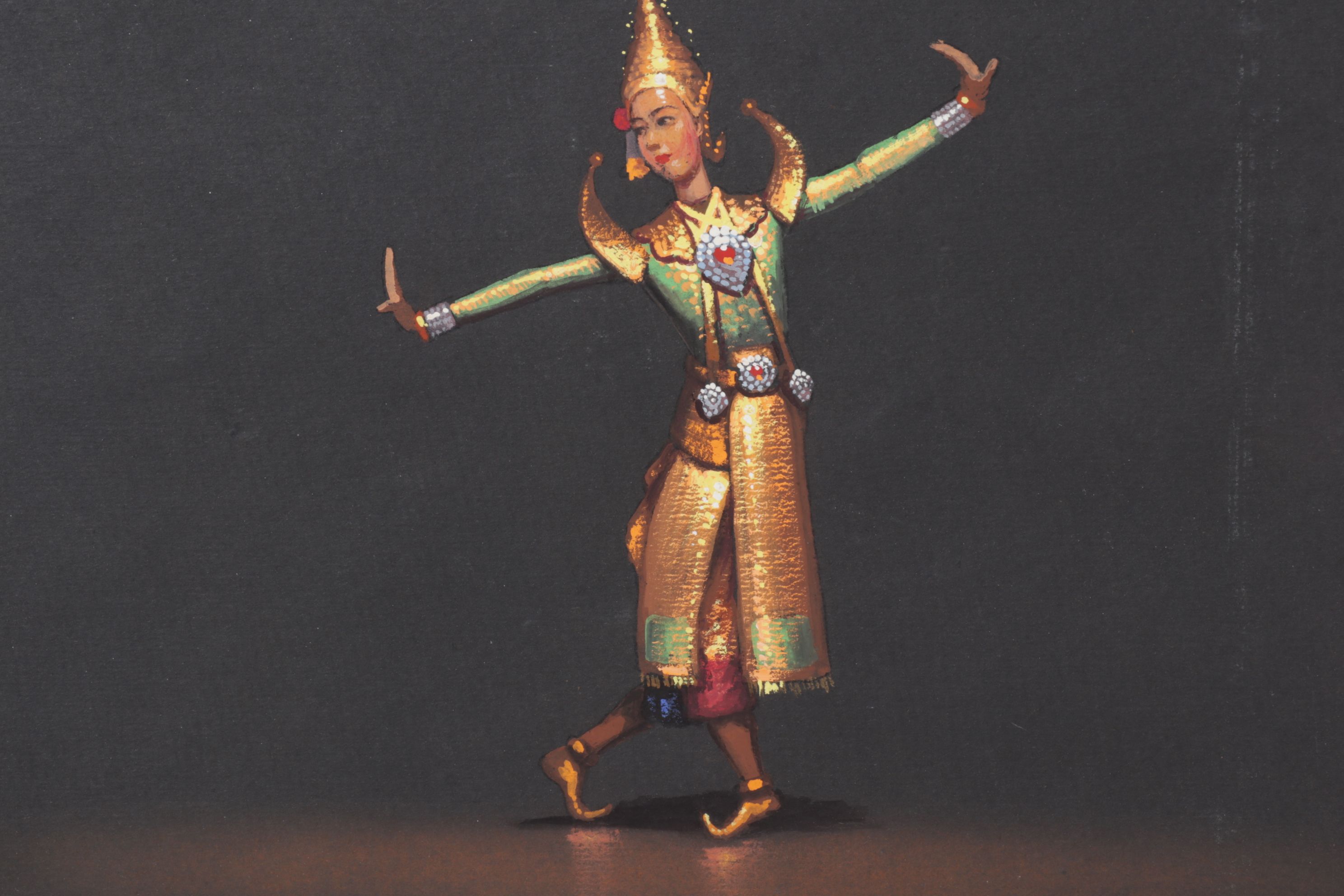 Charoen Thai School Gouache Paintings of Traditional Dancing Figures