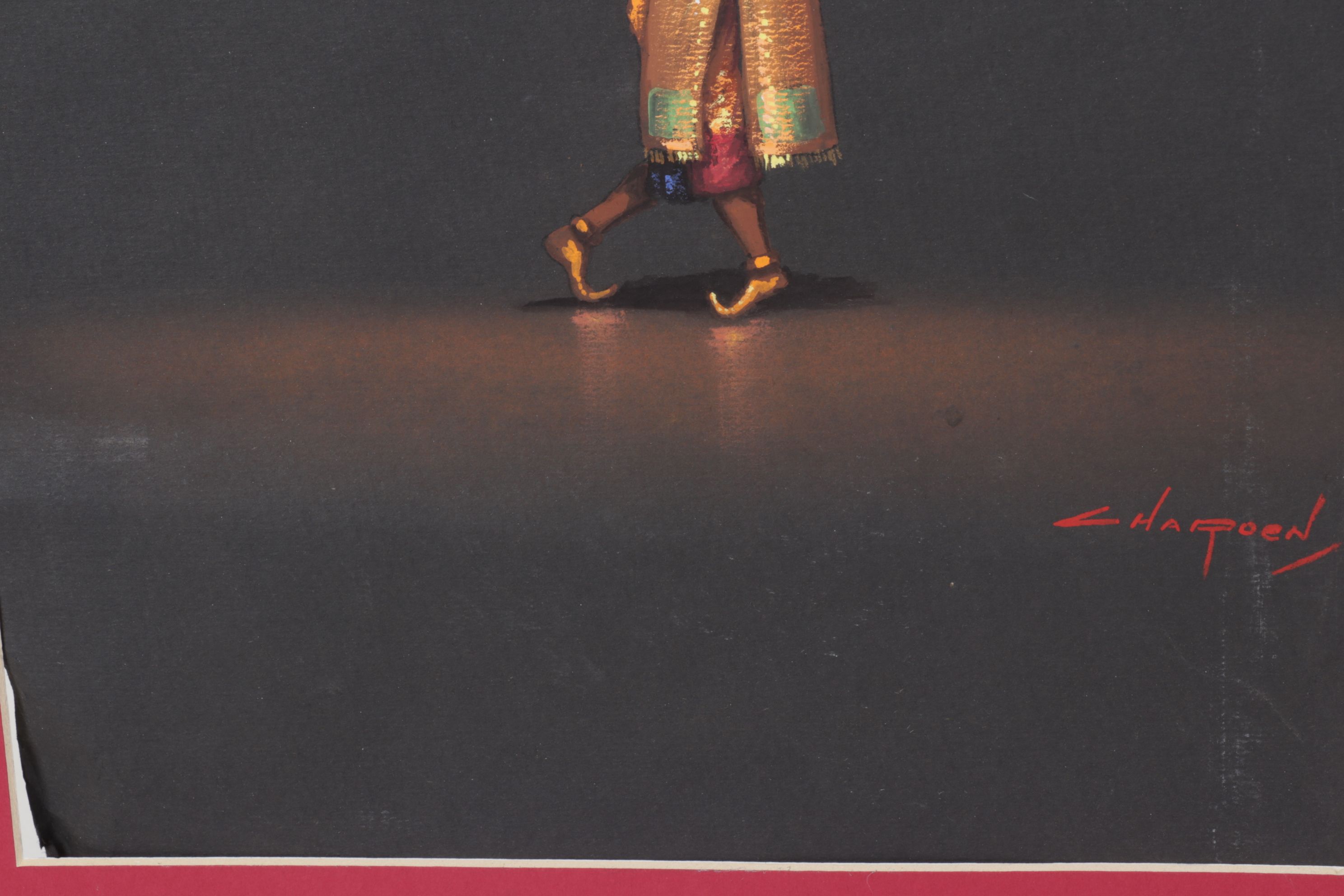 Charoen Thai School Gouache Paintings of Traditional Dancing Figures