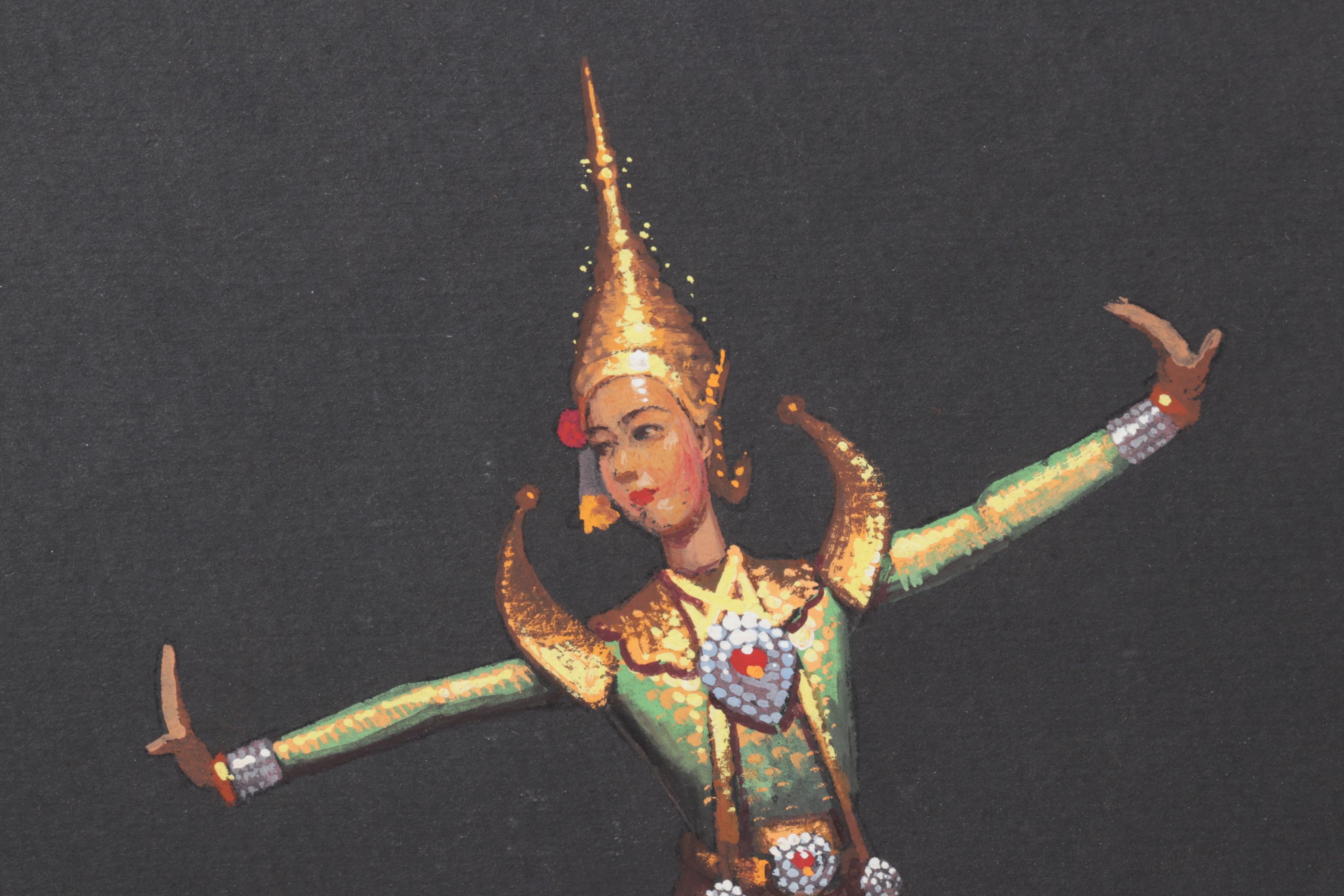 Charoen Thai School Gouache Paintings of Traditional Dancing Figures