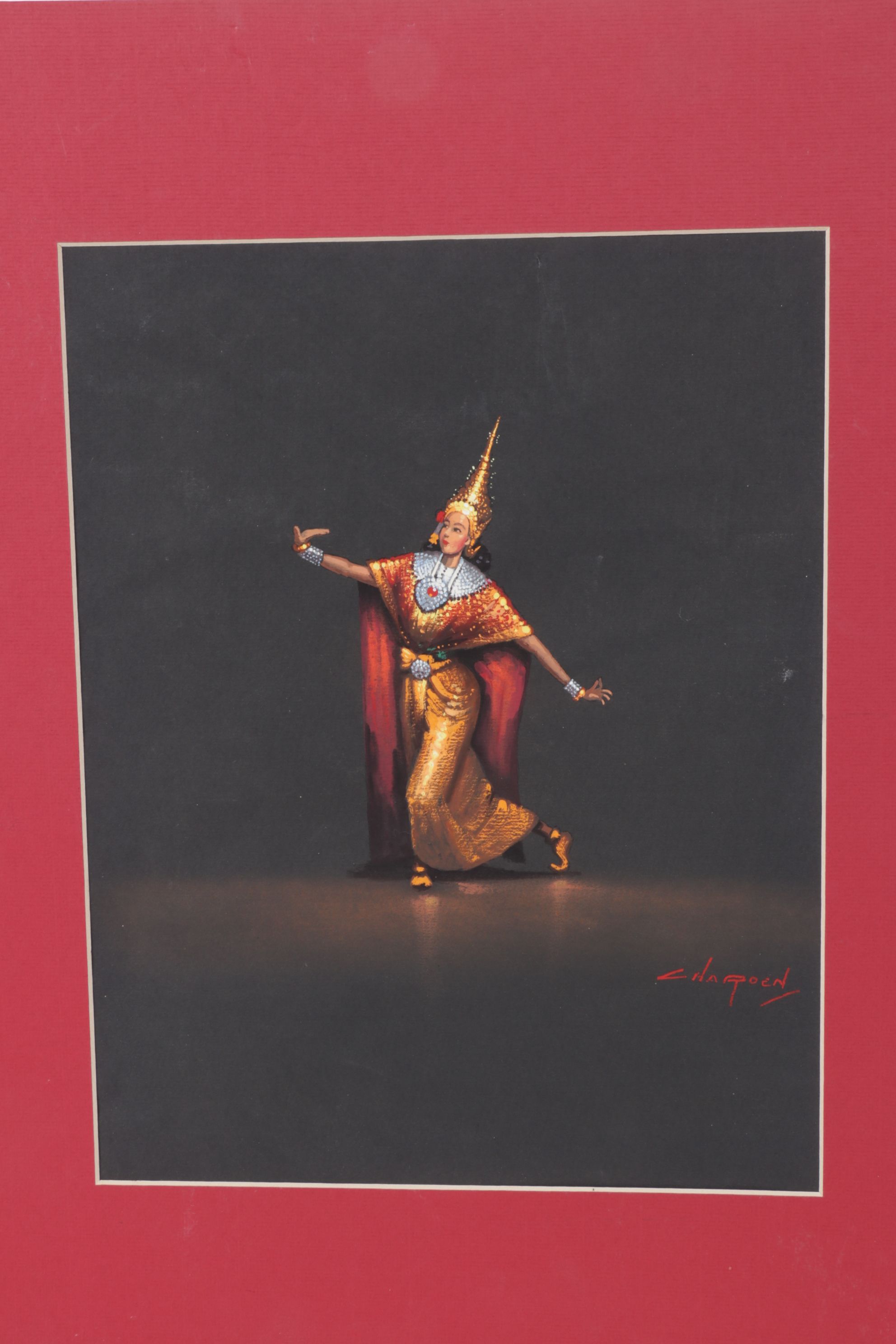 Charoen Thai School Gouache Paintings of Traditional Dancing Figures