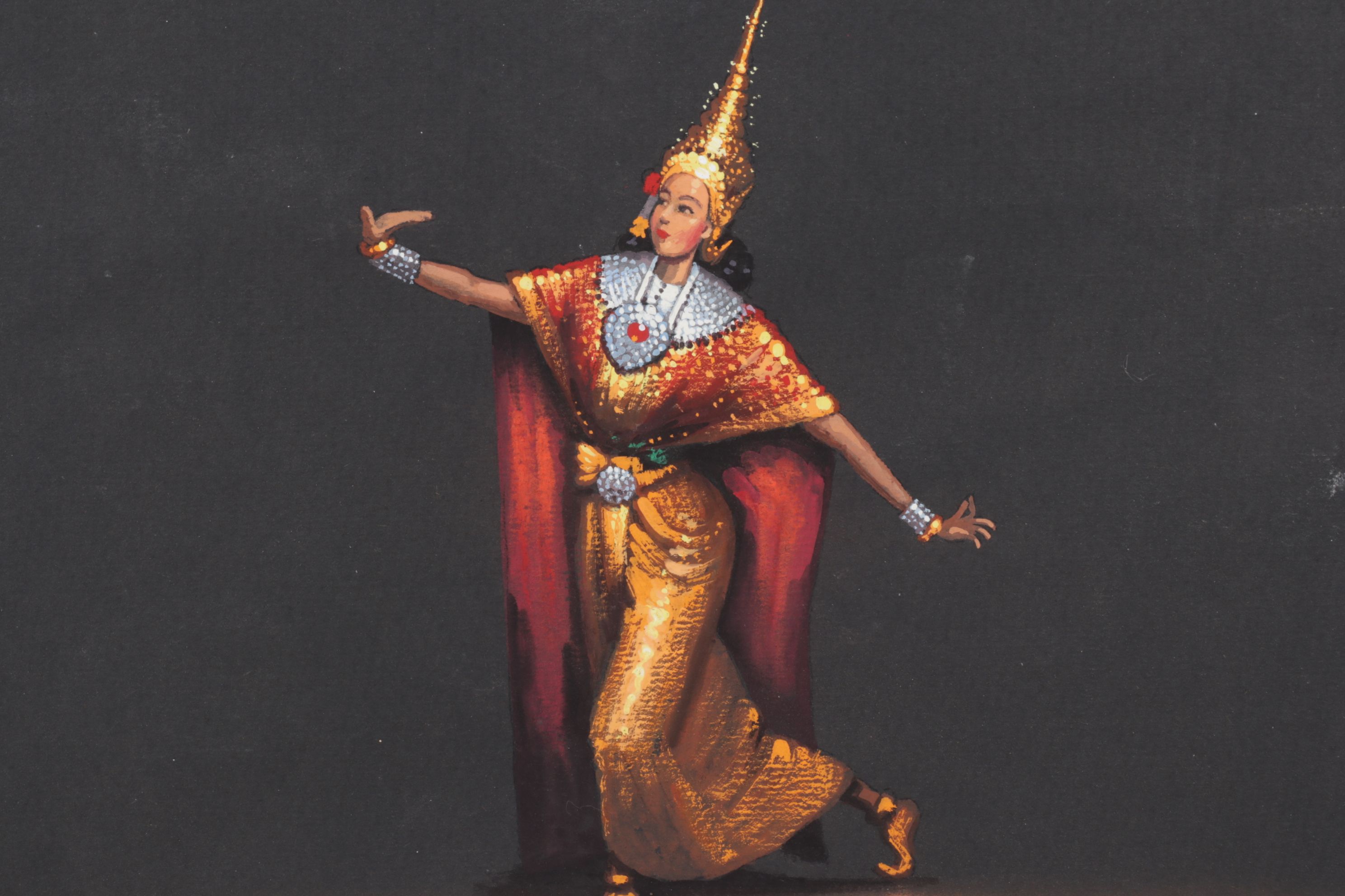 Charoen Thai School Gouache Paintings of Traditional Dancing Figures