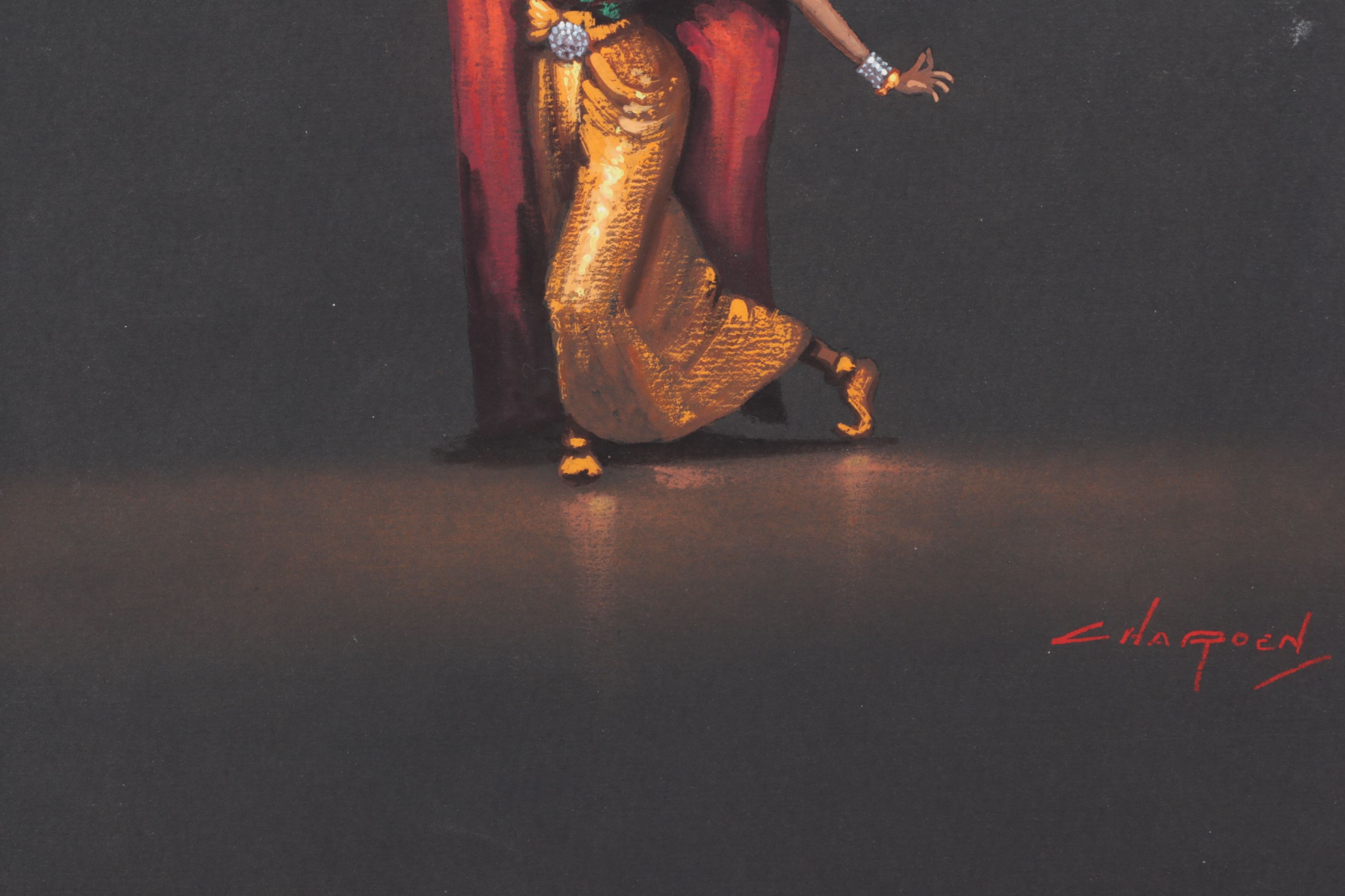 Charoen Thai School Gouache Paintings of Traditional Dancing Figures