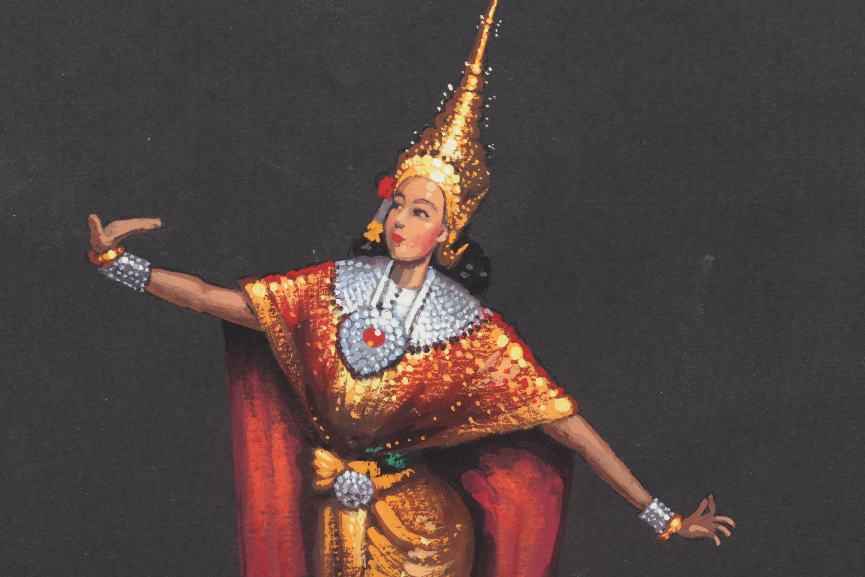 Charoen Thai School Gouache Paintings of Traditional Dancing Figures