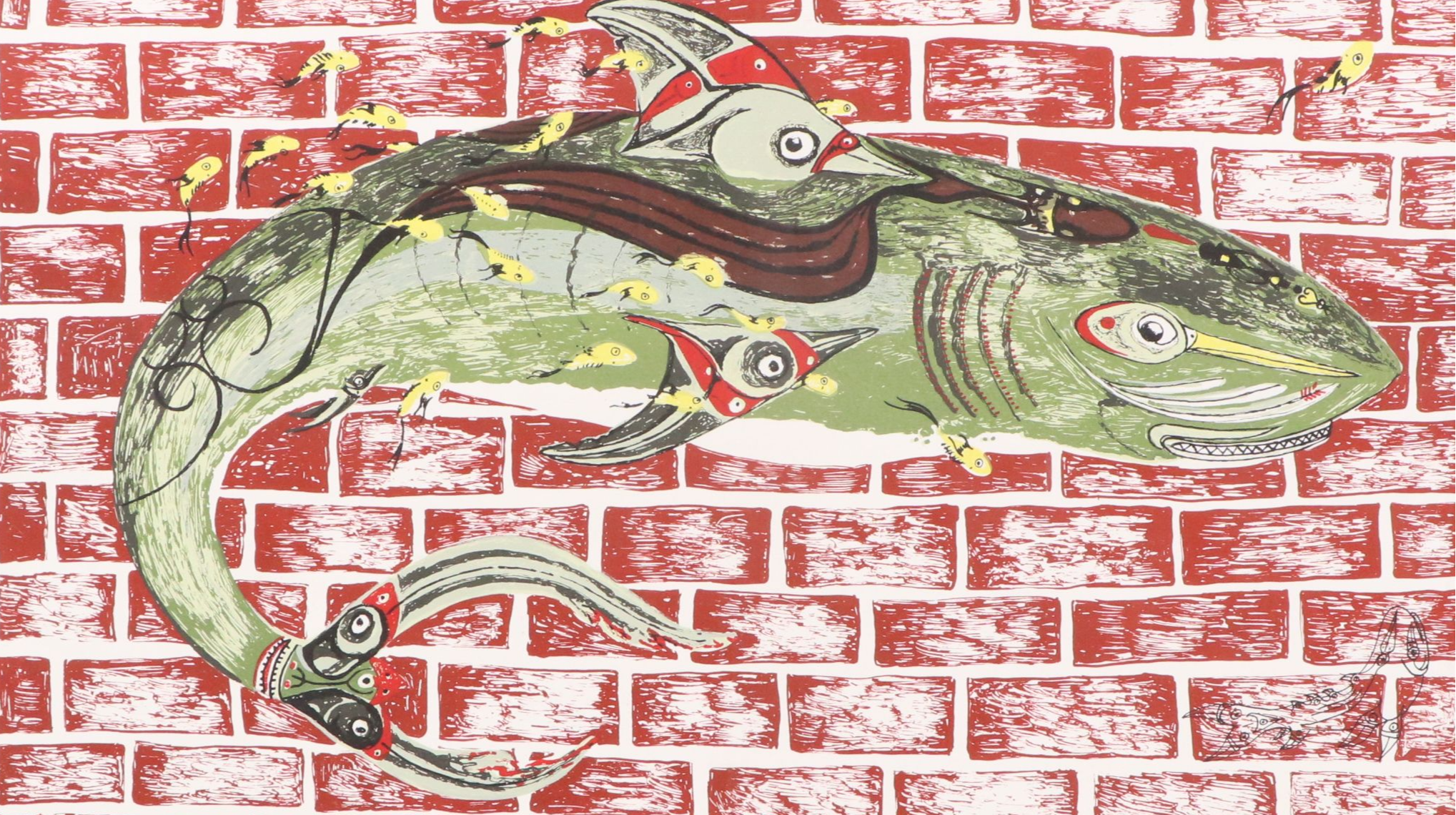 Nick Stavrides Silkscreen on Paper "I Need My Fins to Swim," 2012