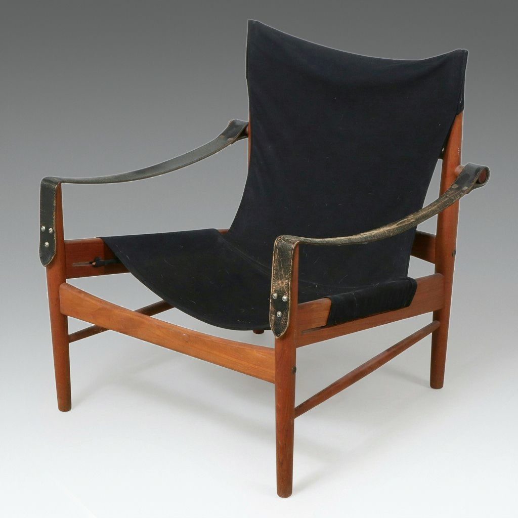 Danish Modern Style Leather and Wood Safari Chair, 1970s