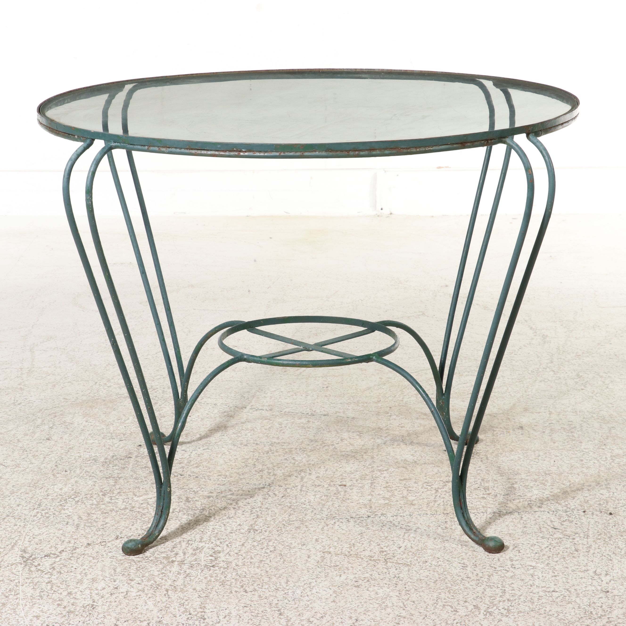 Green-Painted Wrought Iron Five-Piece Patio Dining Set, Late 20th Century