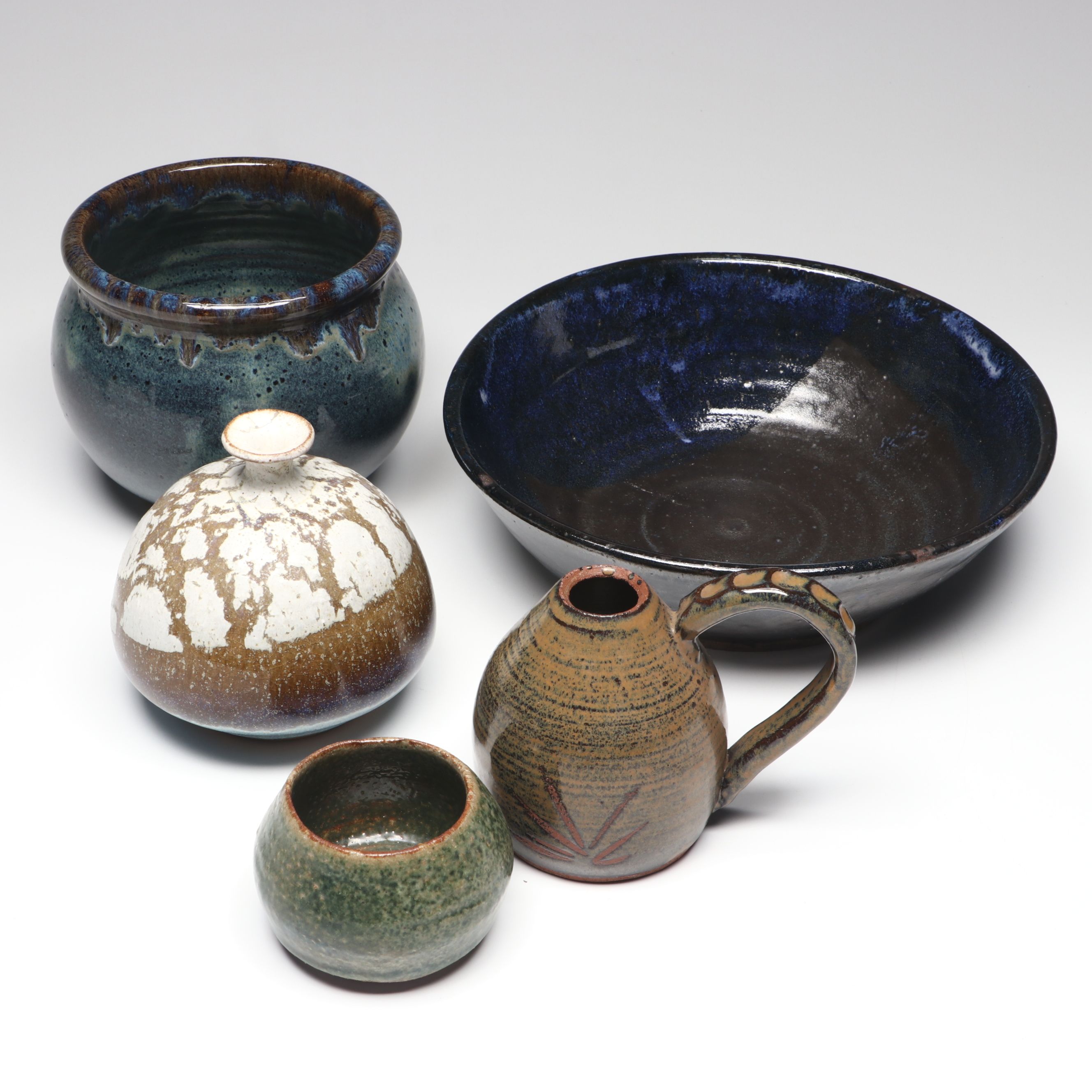 Studio Pottery Drip Glazed and Other Stoneware Vases and Bowl
