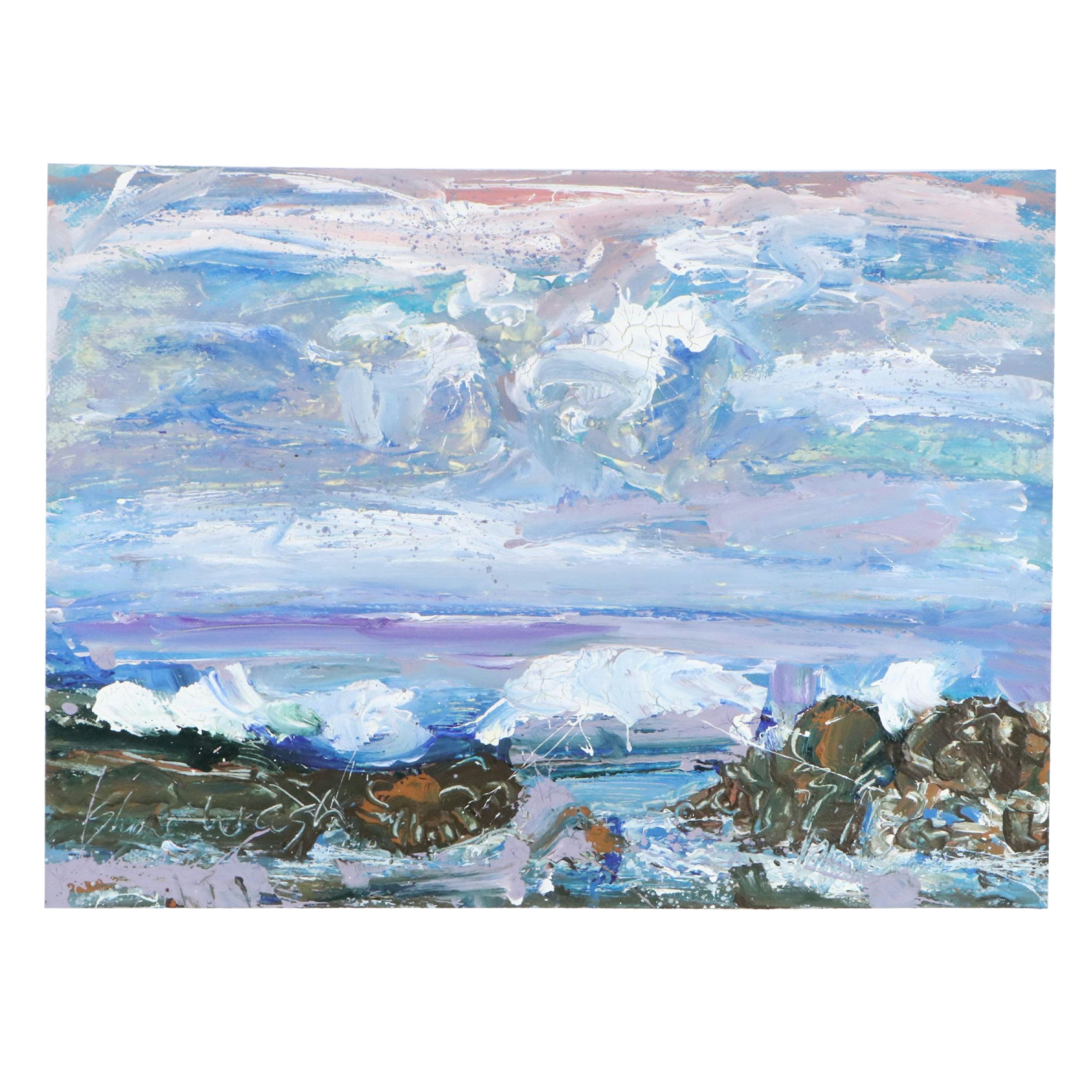 Harry Hilson Oil and Watercolor Painting "Shore Wash," Mid to Late 20th Century