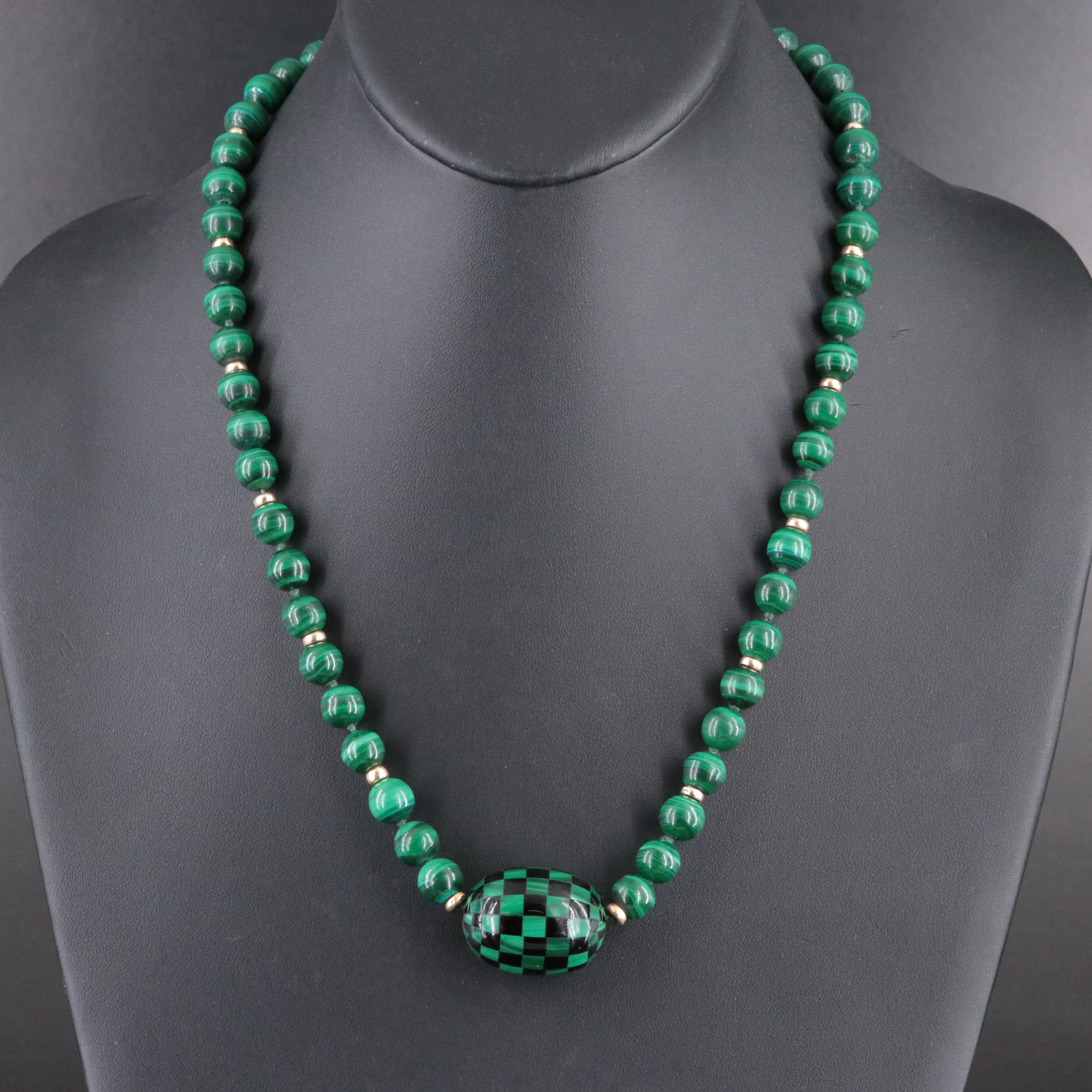 14K Malachite and Black Onyx Bead Necklace