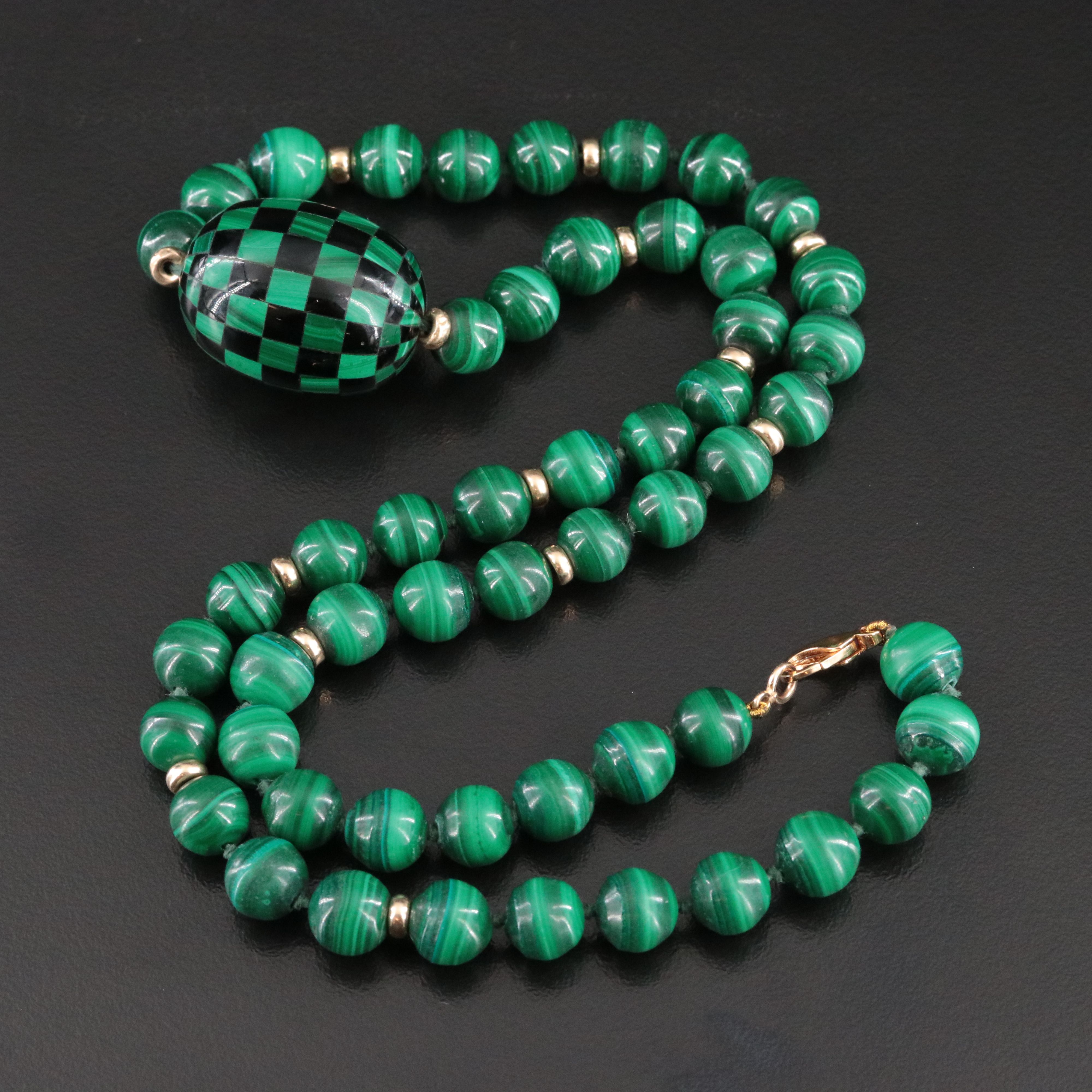 14K Malachite and Black Onyx Bead Necklace