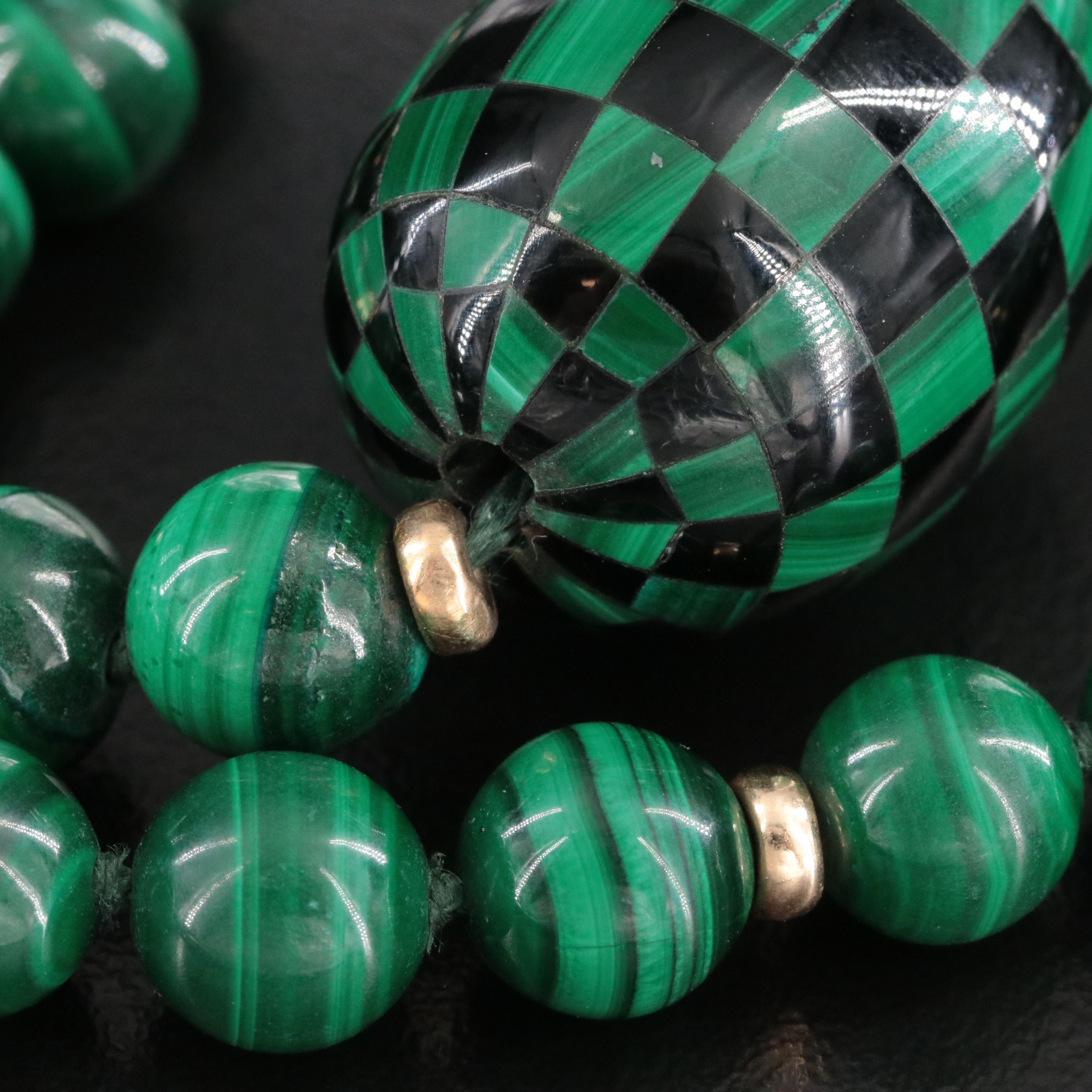 14K Malachite and Black Onyx Bead Necklace