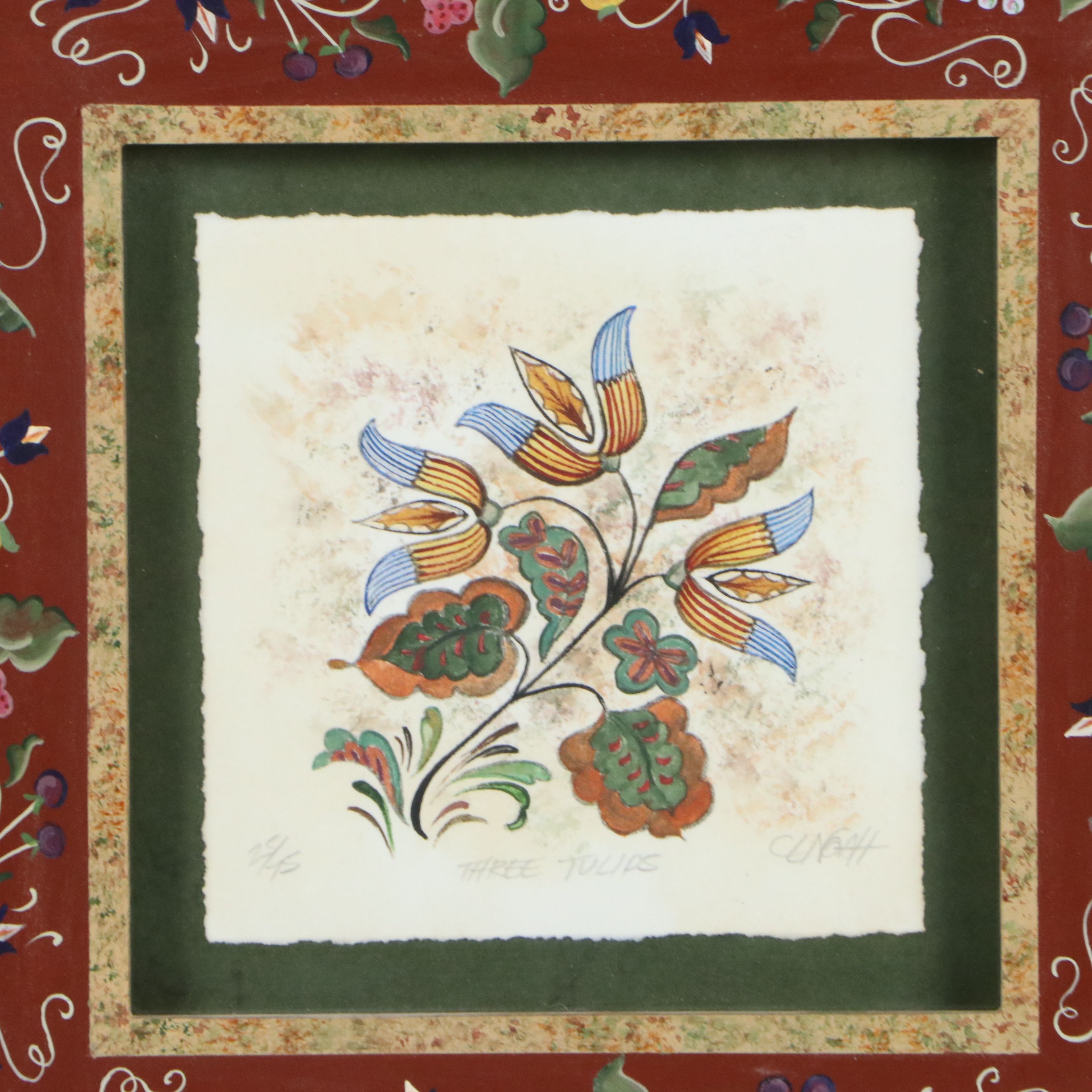 Chris Noah-Cooper Hand-Colored Etchings "Three Tulips" and "Rejoicing Lilies"