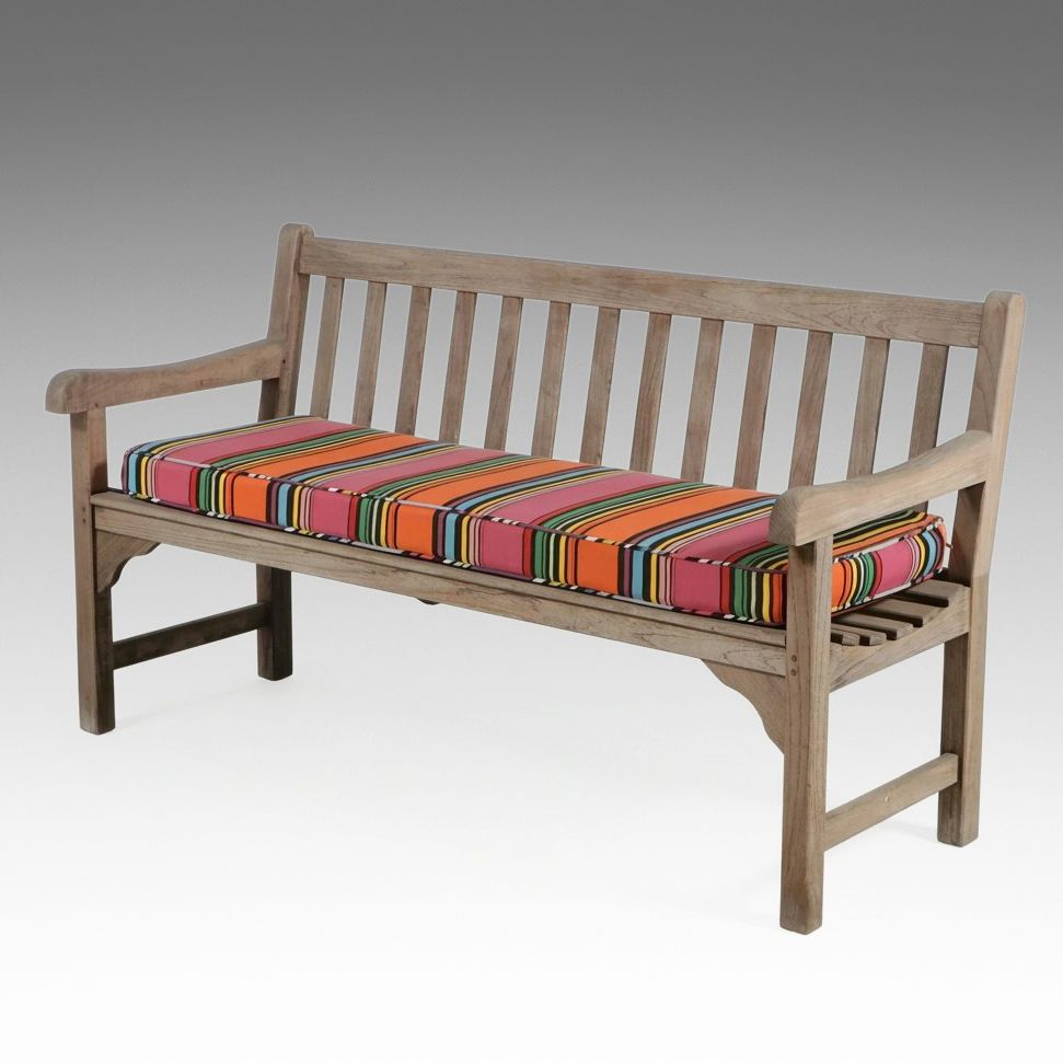 Smith & Hawken Teak Garden Bench with Striped Cushion