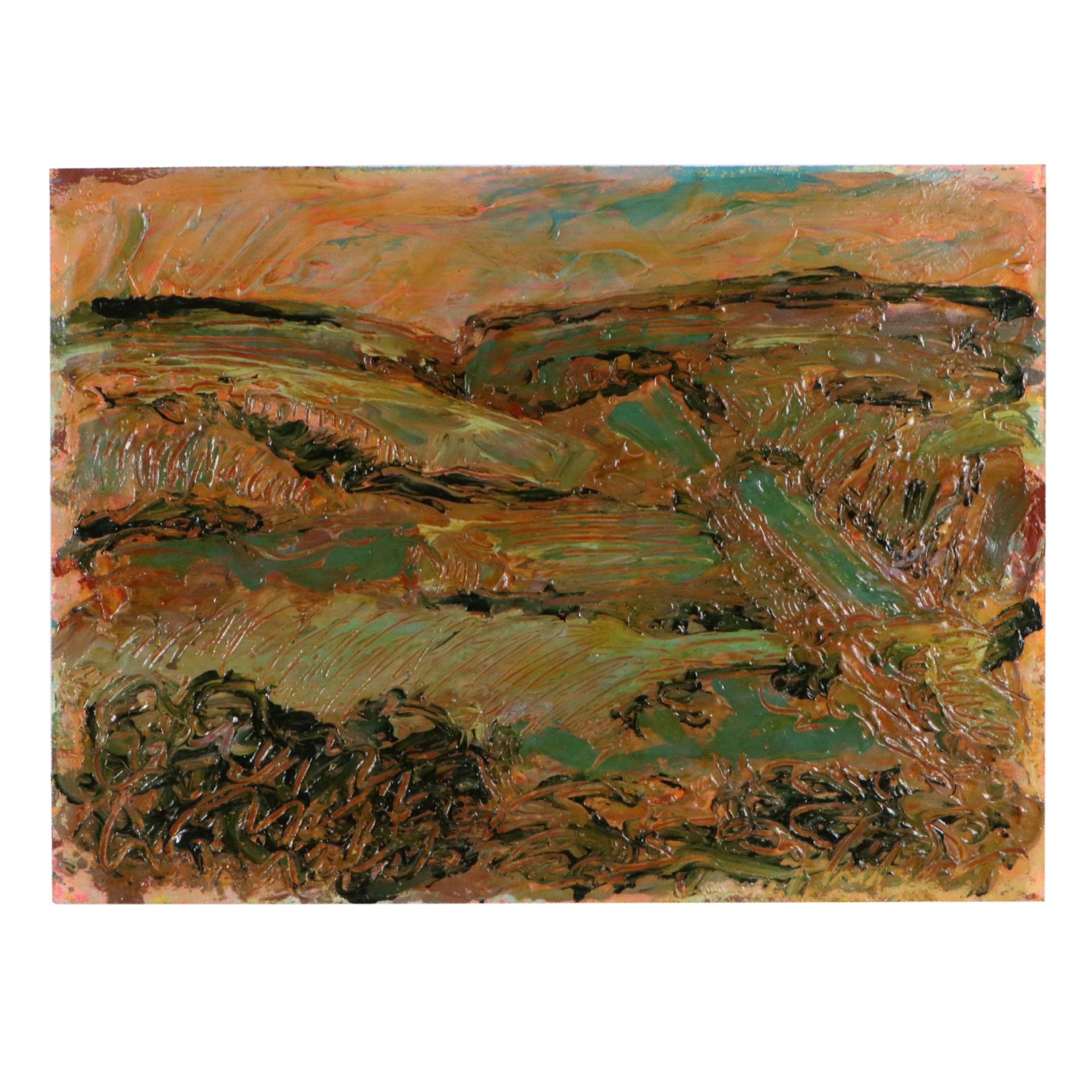 Harry Hilson Oil Painting of Abstract Landscape, Mid to Late 20th Century