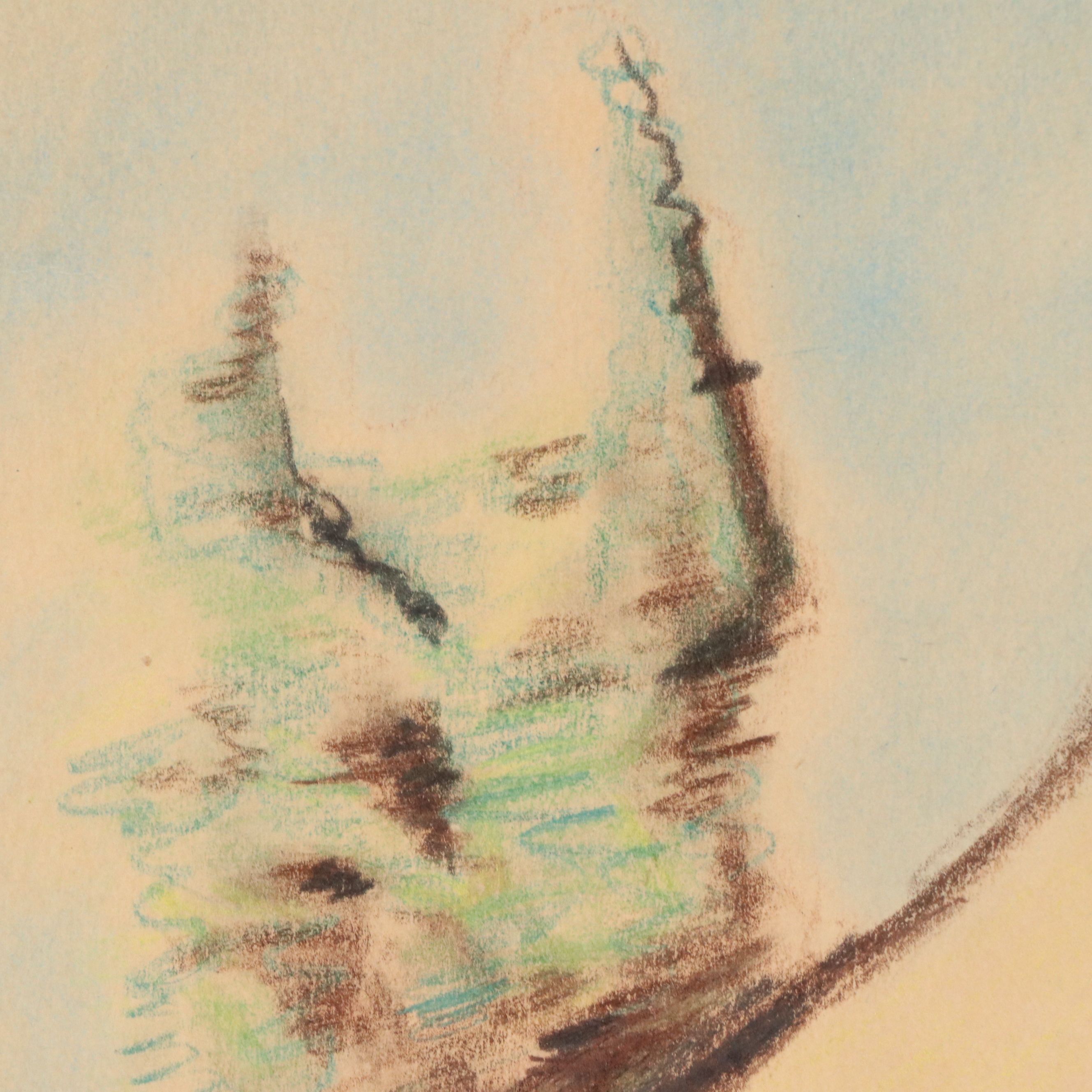 André Dauchez Drawing of Breton Cottage with Hay Roof on Paper, Circa 1920