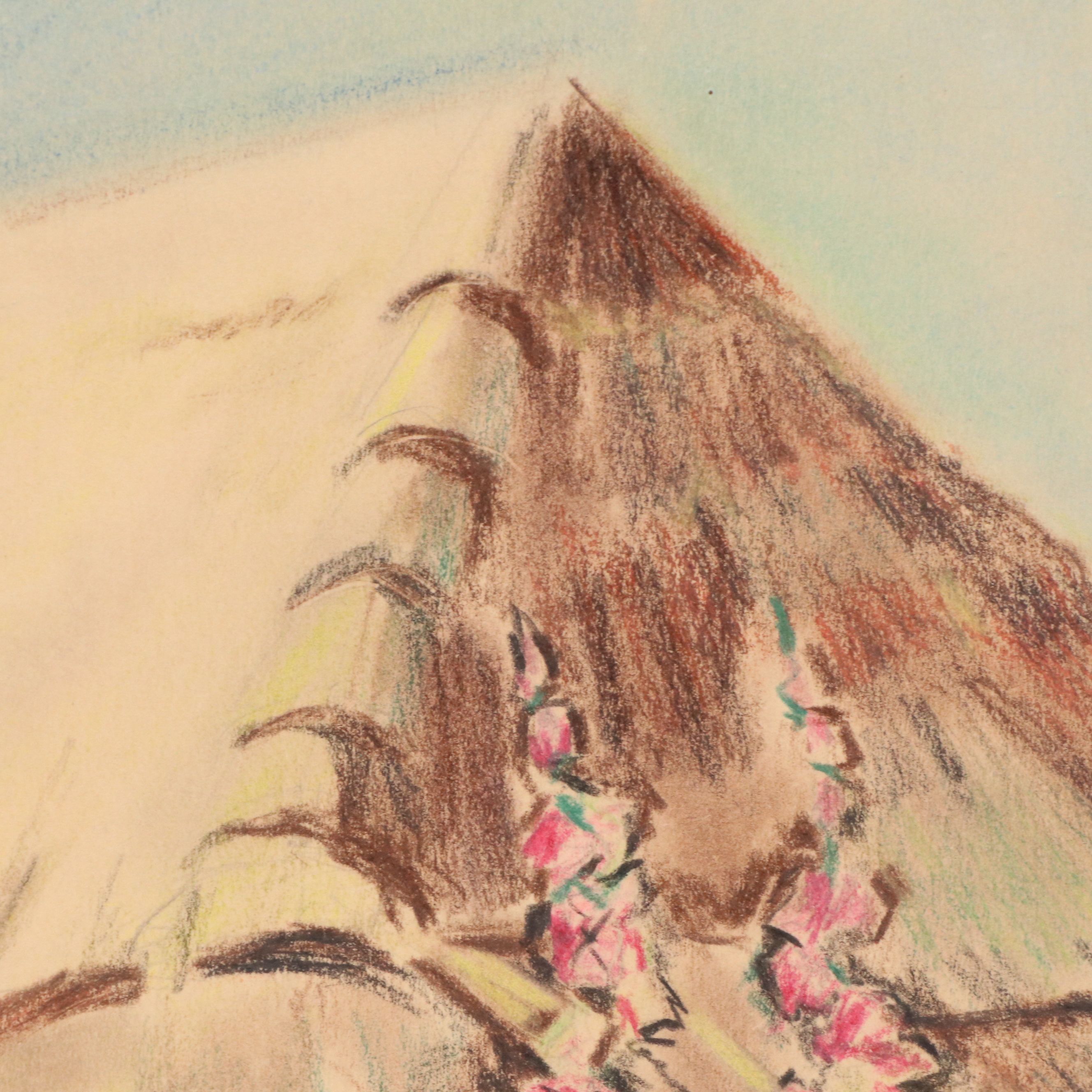 André Dauchez Drawing of Breton Cottage with Hay Roof on Paper, Circa 1920