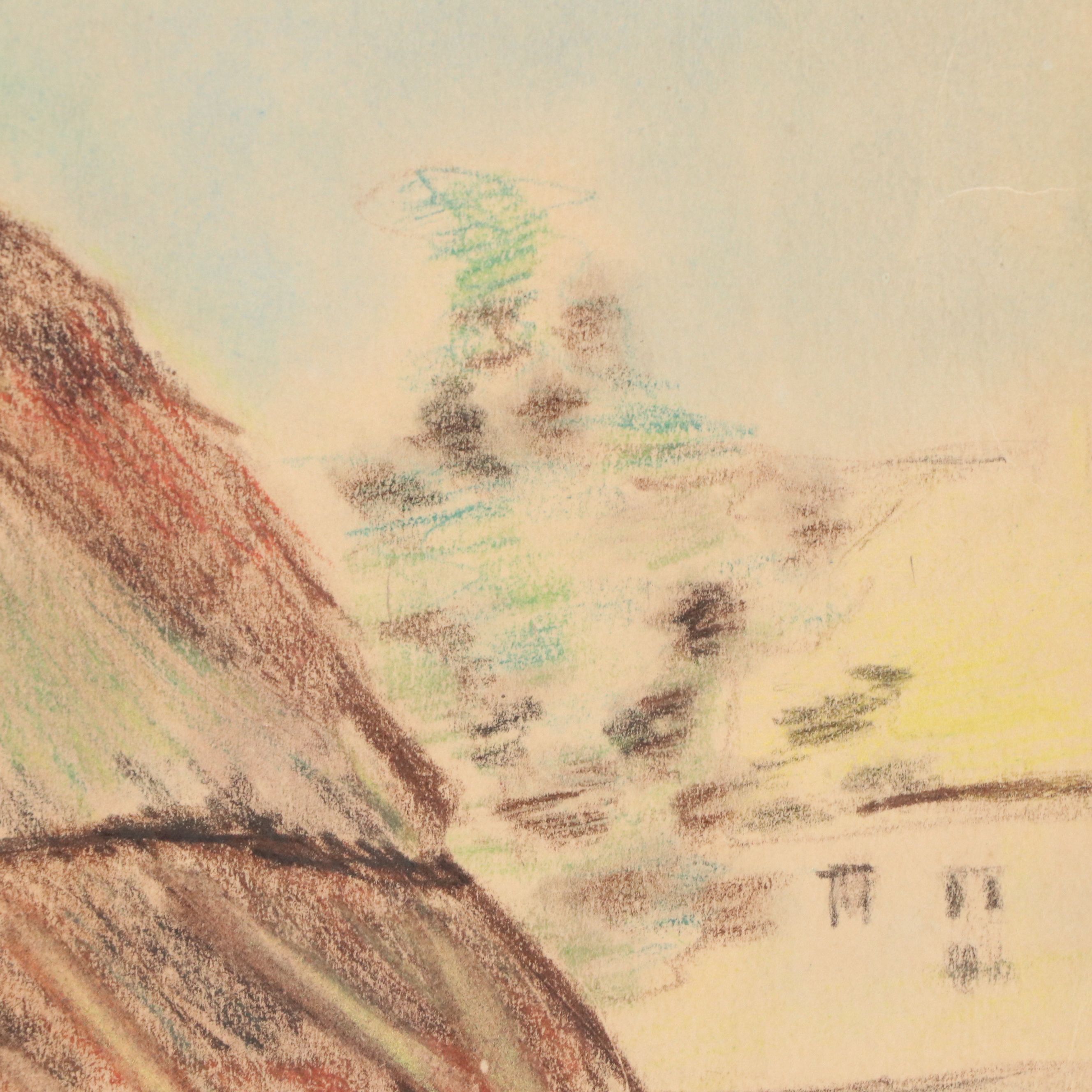 André Dauchez Drawing of Breton Cottage with Hay Roof on Paper, Circa 1920