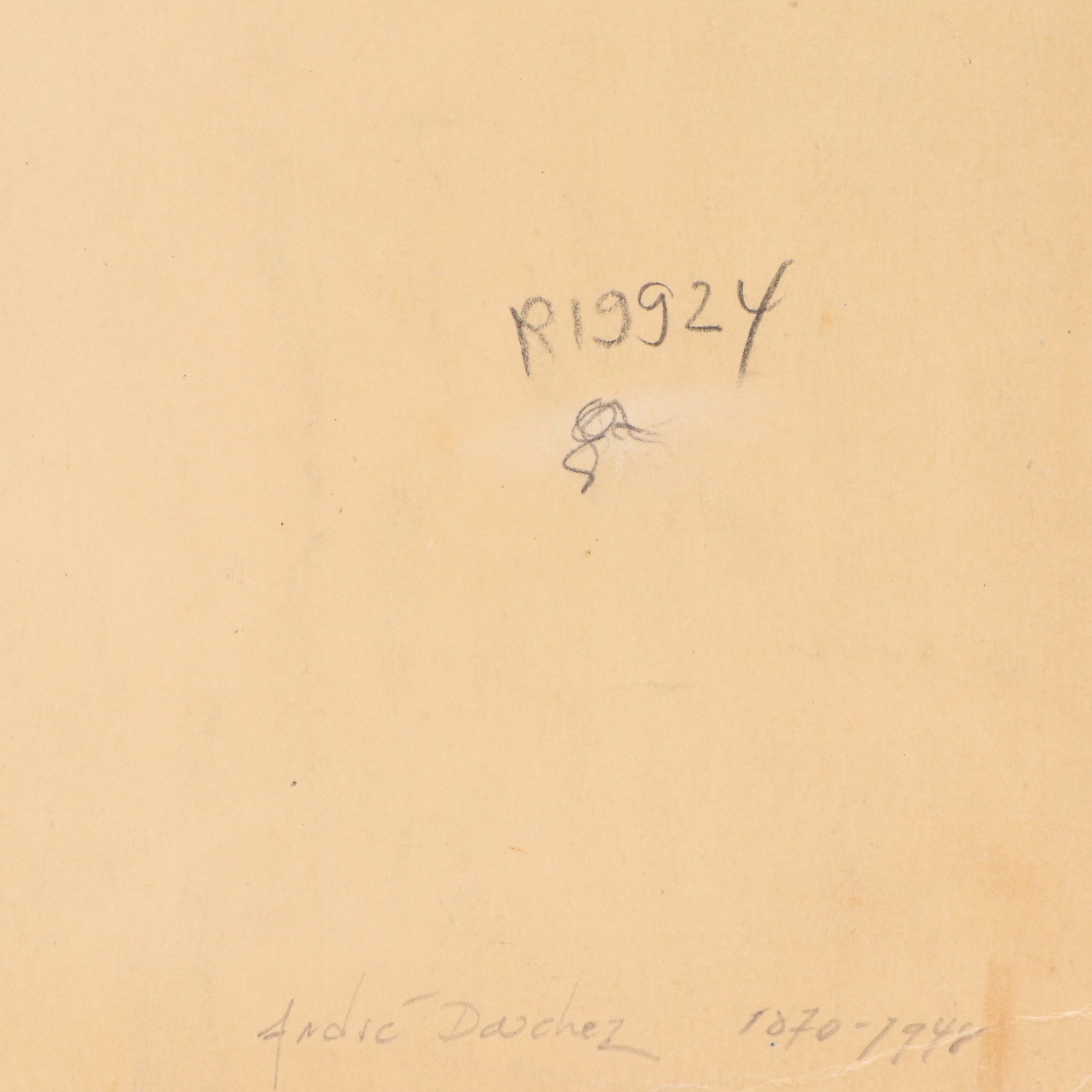 André Dauchez Drawing of Breton Cottage with Hay Roof on Paper, Circa 1920