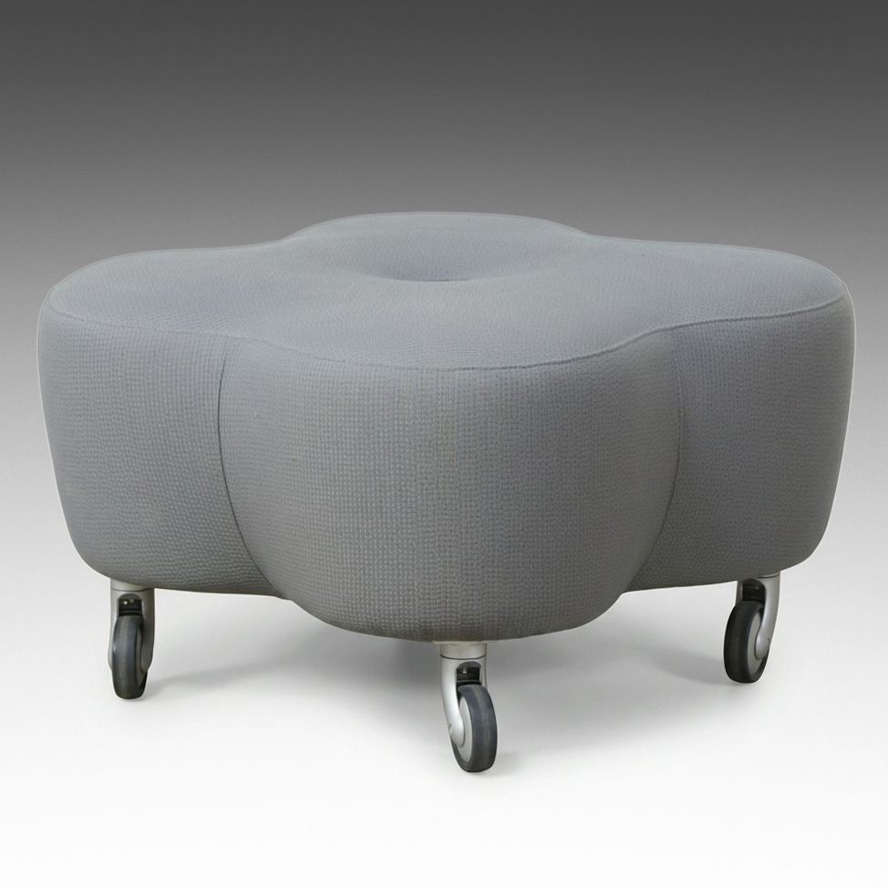 Contemporary Upholstered Quatrefoil- or Clover-Shaped Rolling Ottoman