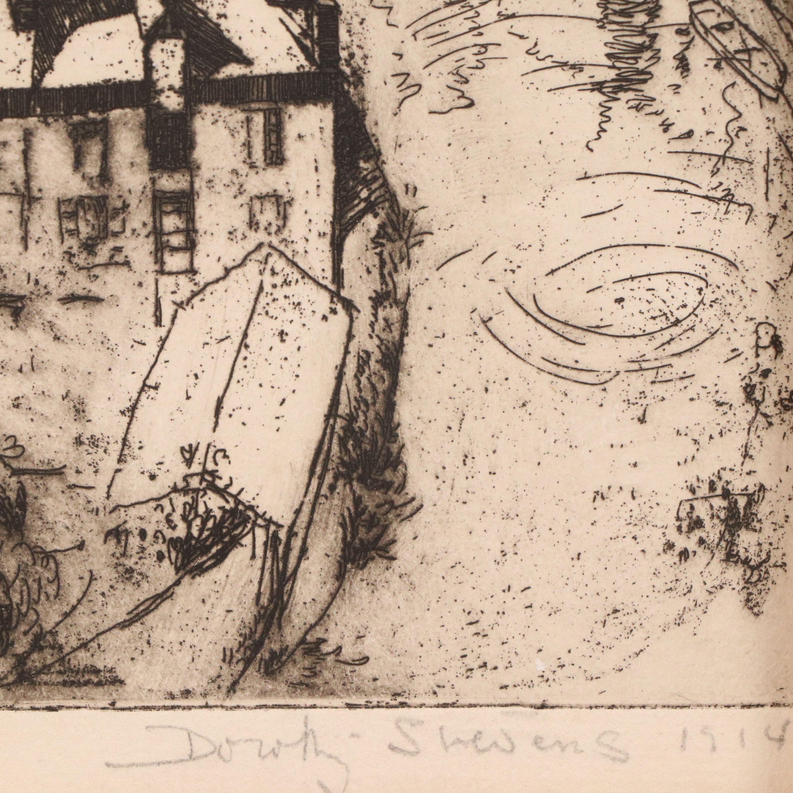 Dorothy Stevens Etching on Paper "Dinan," 1914