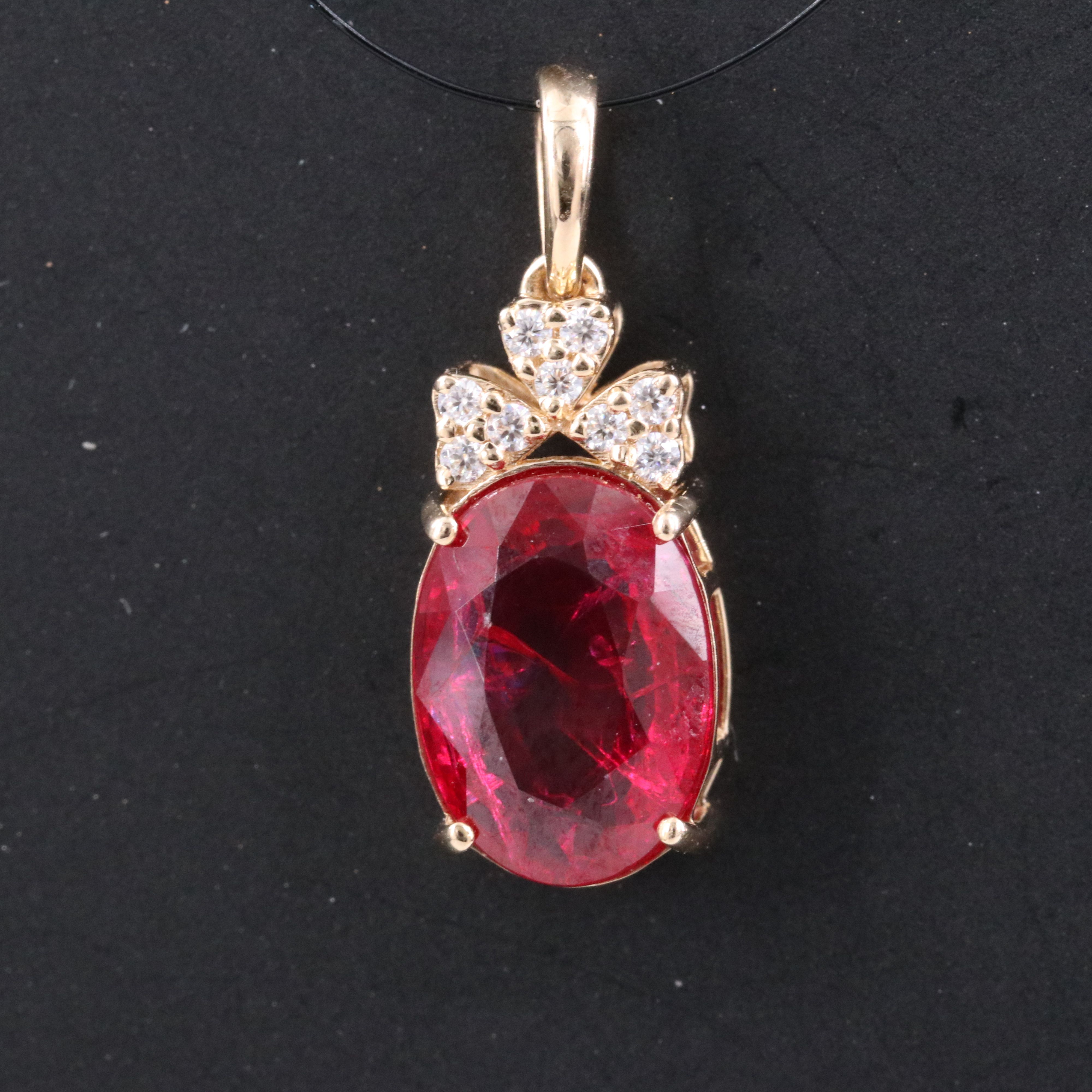 14K 2.66 CT Lab Grown Ruby and Moissanite Pendant