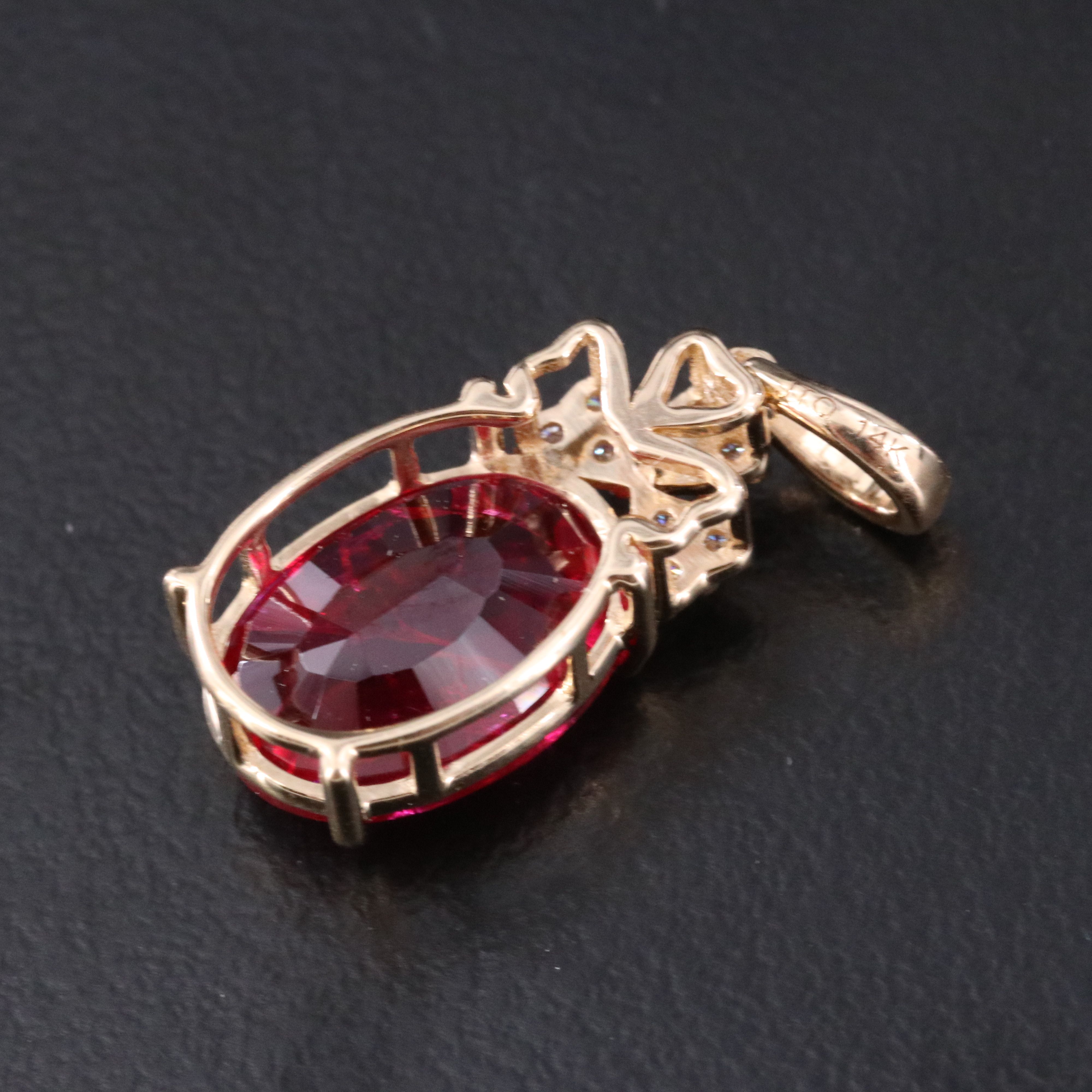 14K 2.66 CT Lab Grown Ruby and Moissanite Pendant