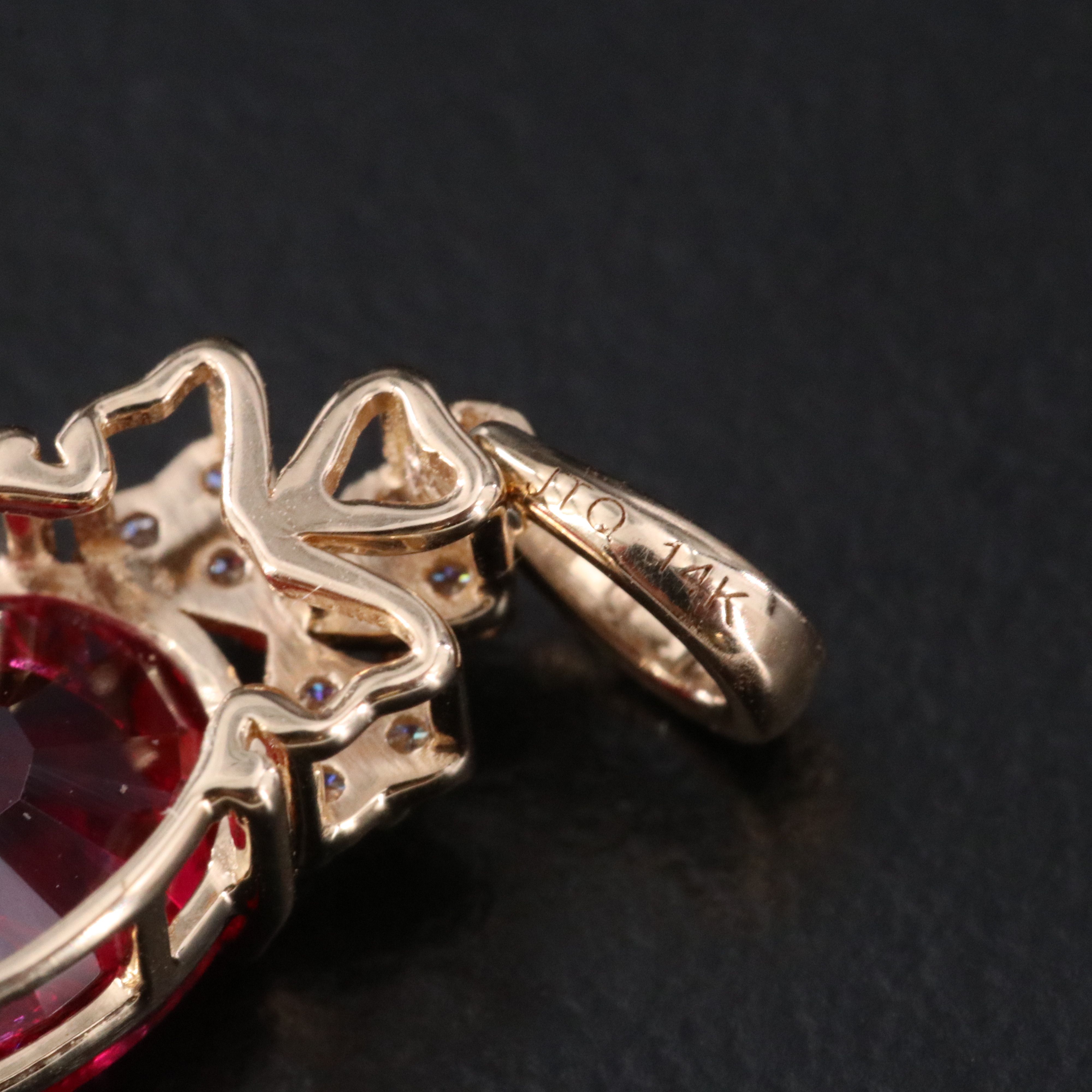 14K 2.66 CT Lab Grown Ruby and Moissanite Pendant