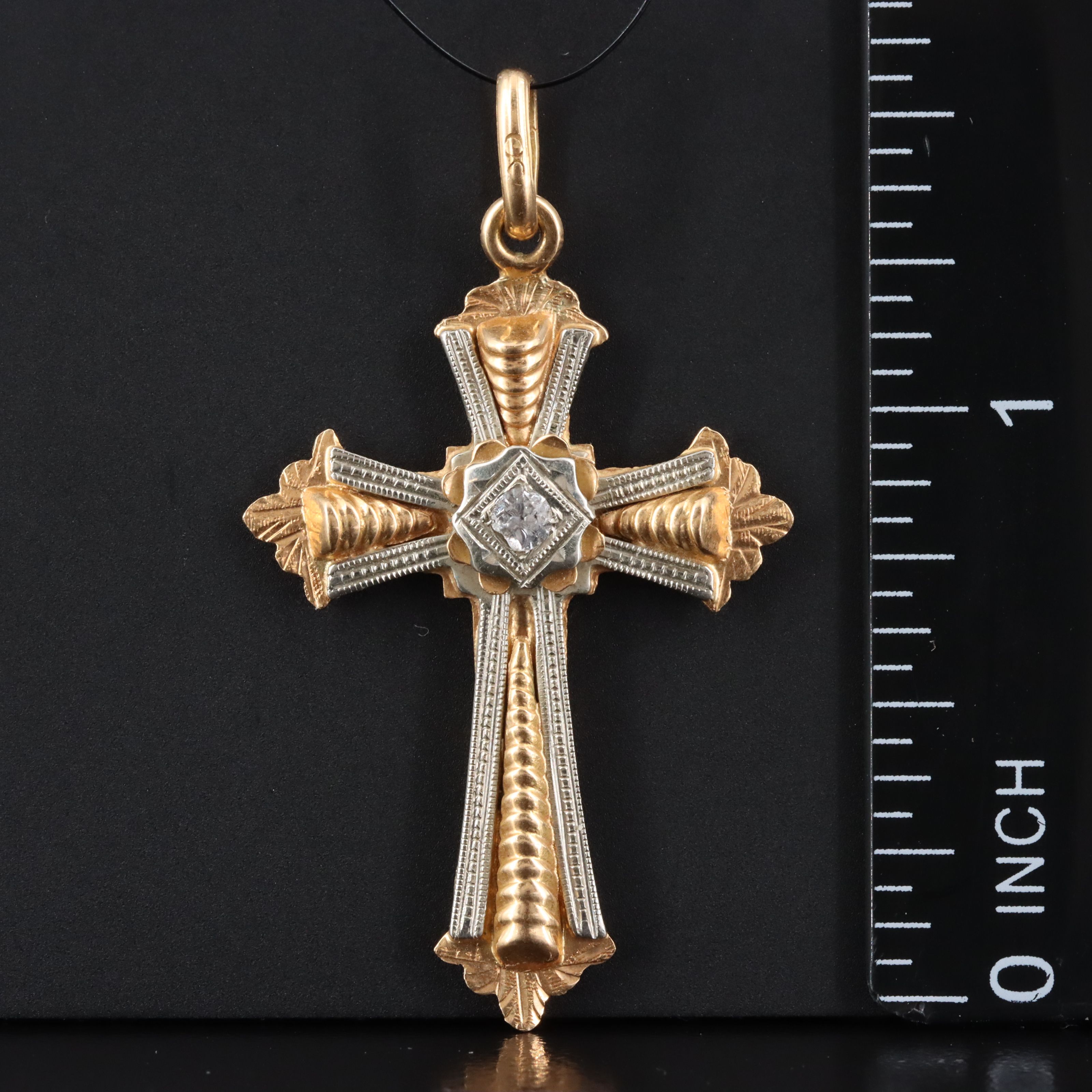 18K Two Tone White Topaz Cross Pendant