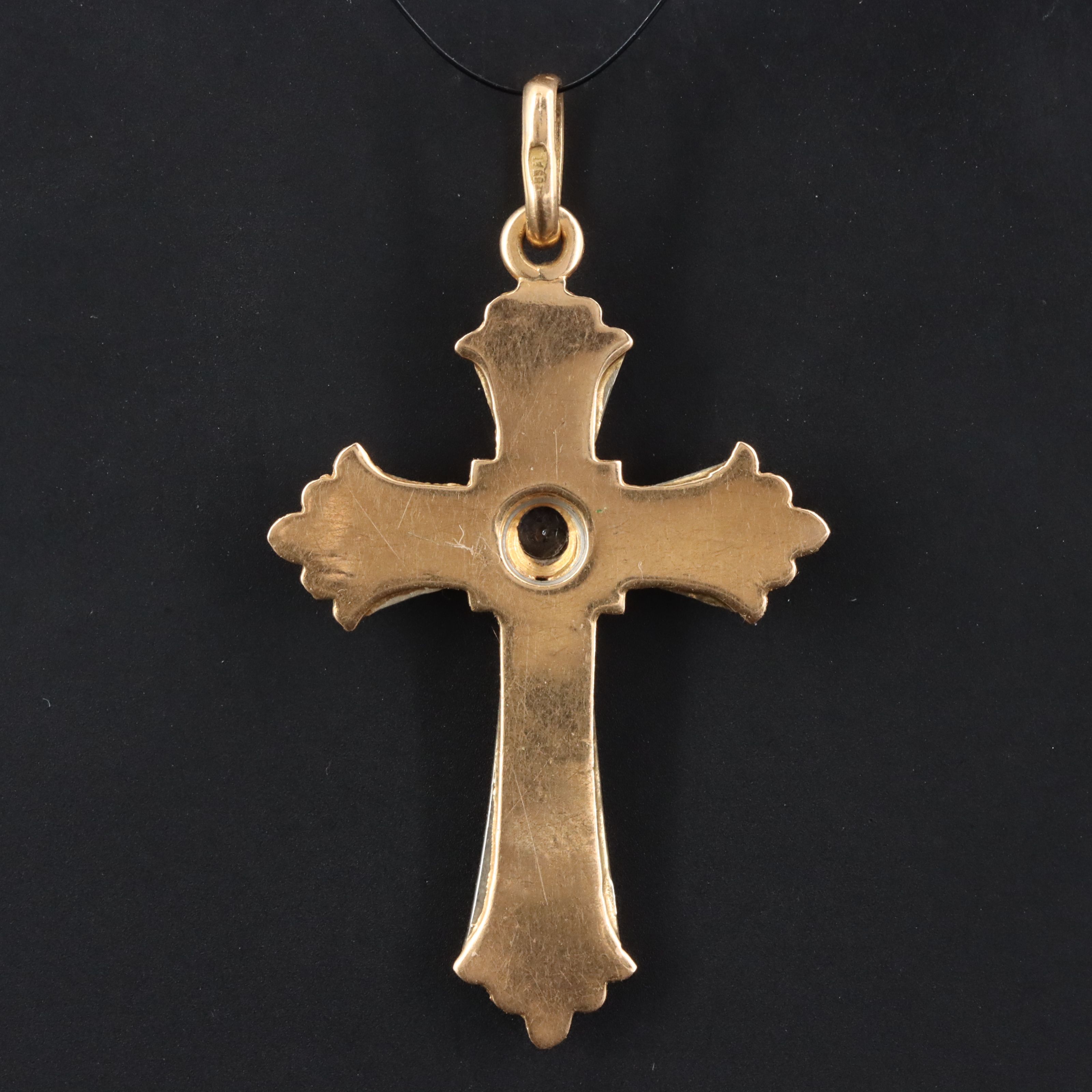 18K Two Tone White Topaz Cross Pendant