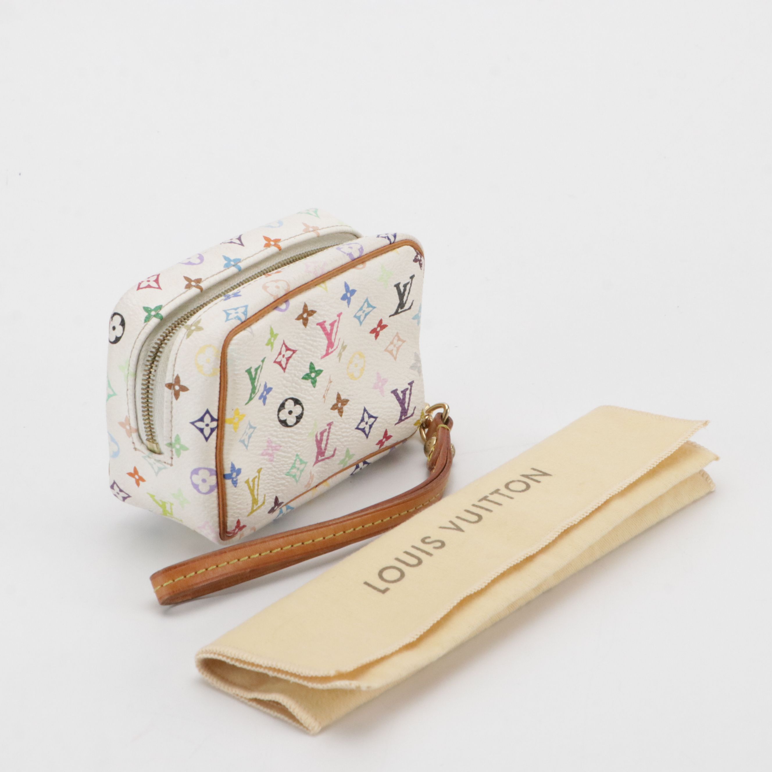 Louis Vuitton White Multicolore Coated Canvas Wapity Zip Pouch with Leather Trim