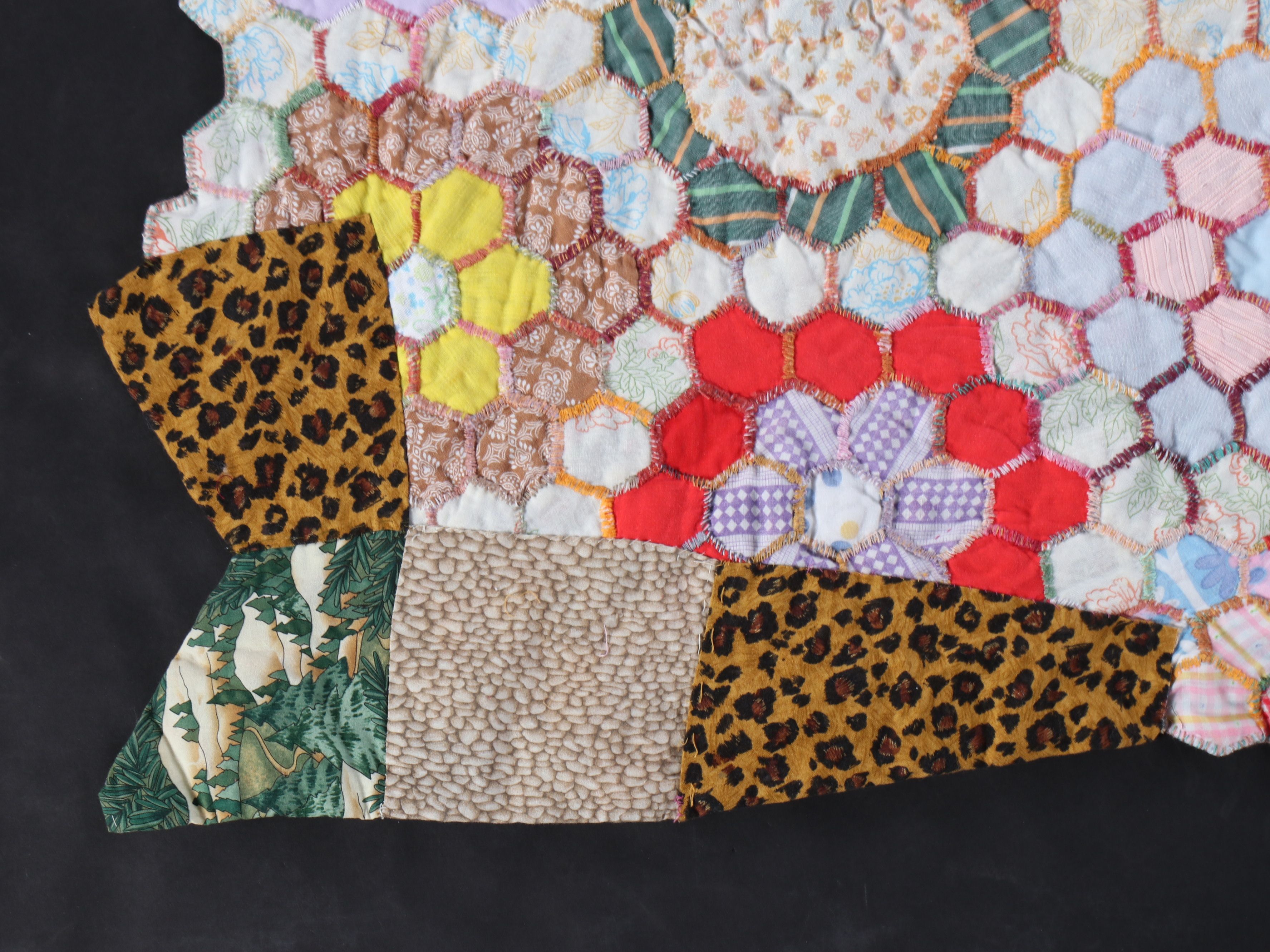 Hand-Pieced "Grandmother's Flower Garden" Yo-Yo Cotton Quilt