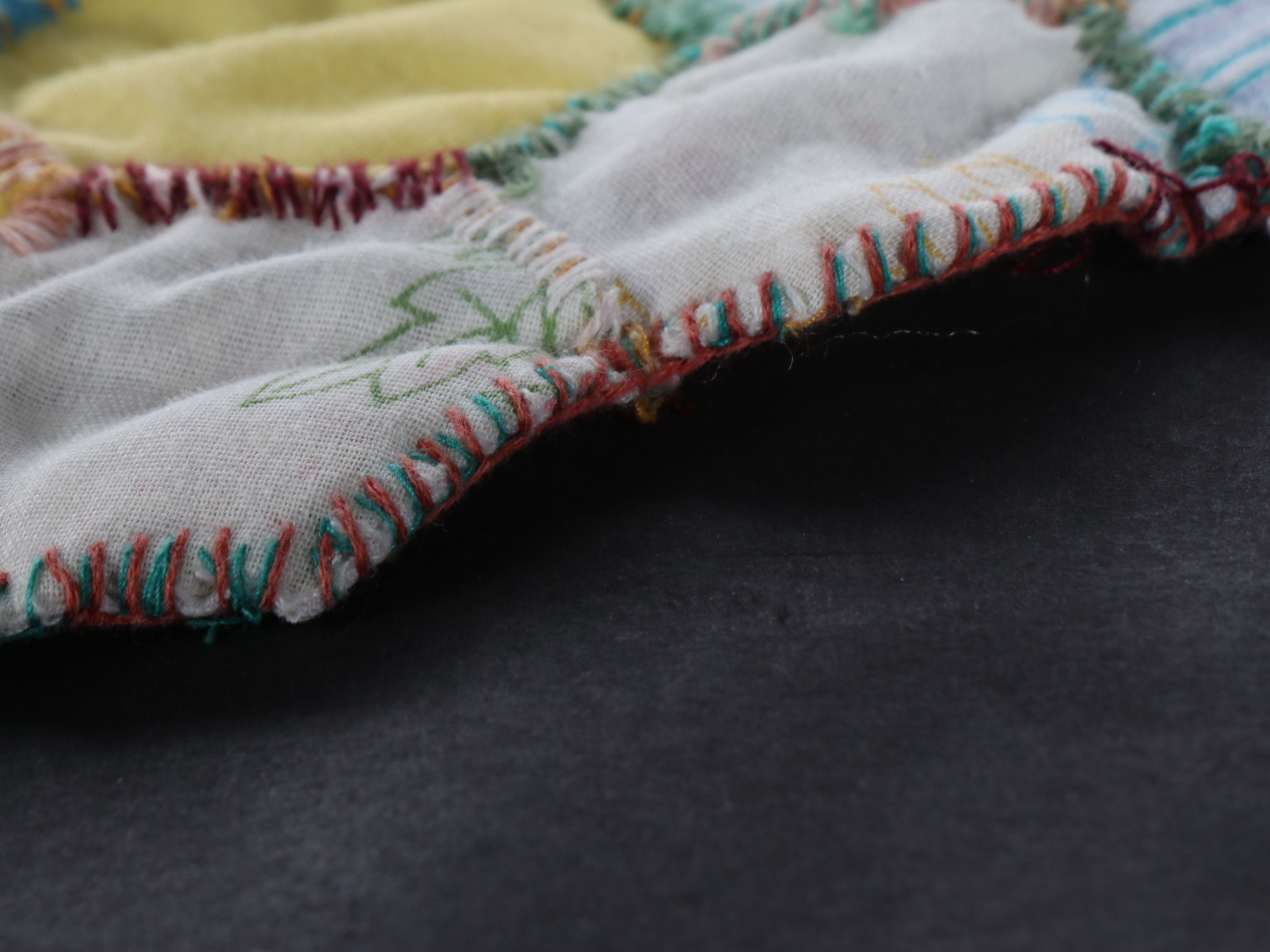 Hand-Pieced "Grandmother's Flower Garden" Yo-Yo Cotton Quilt