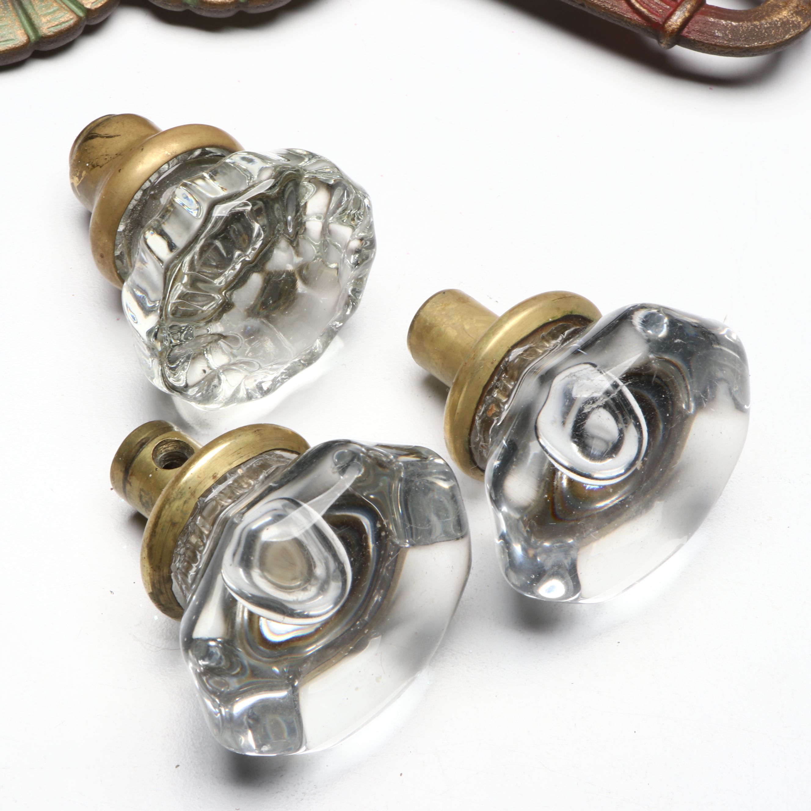 Art Nouveau Swing Arm Curtain Rods with Vintage Brass Finish Doorknobs