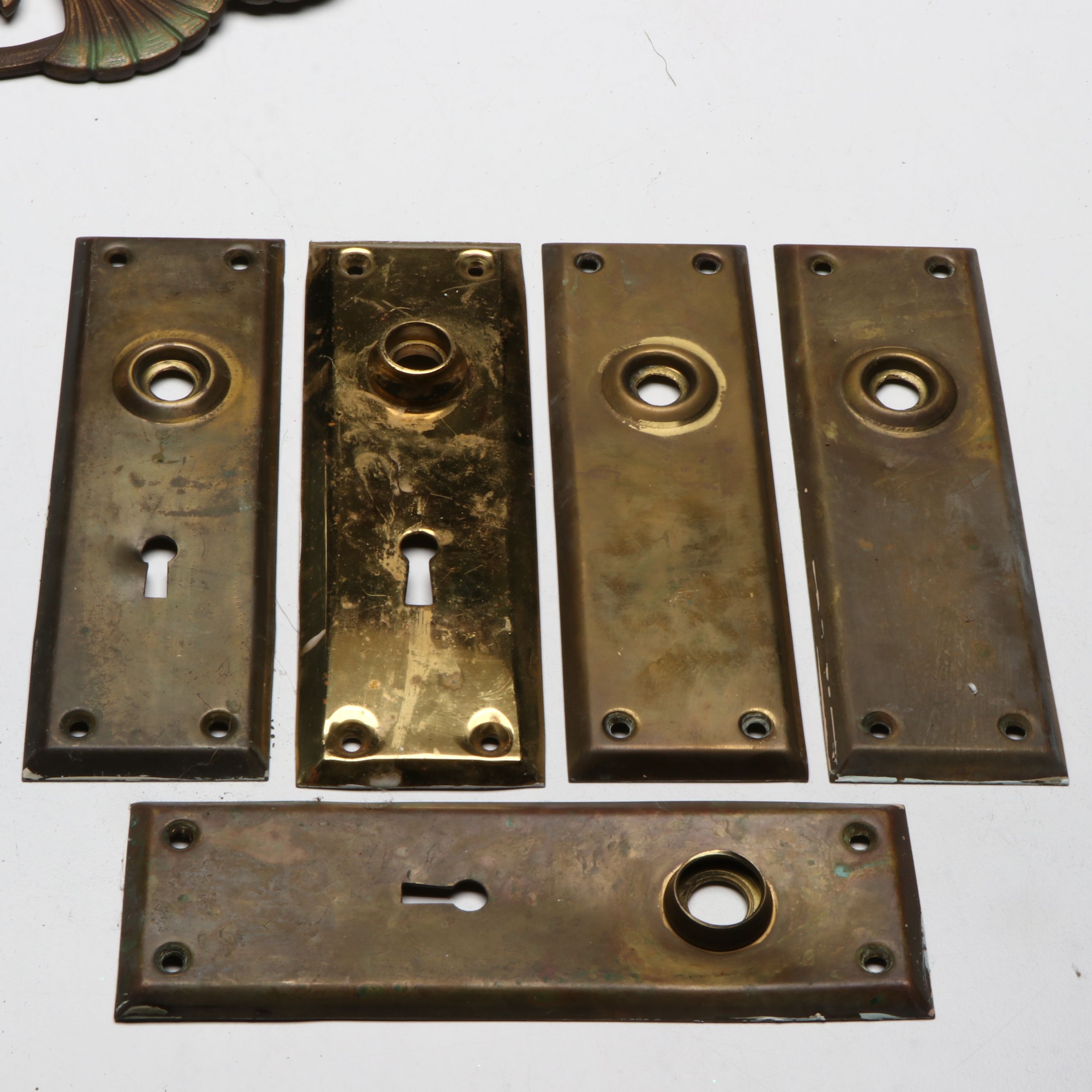 Art Nouveau Swing Arm Curtain Rods with Vintage Brass Finish Doorknobs