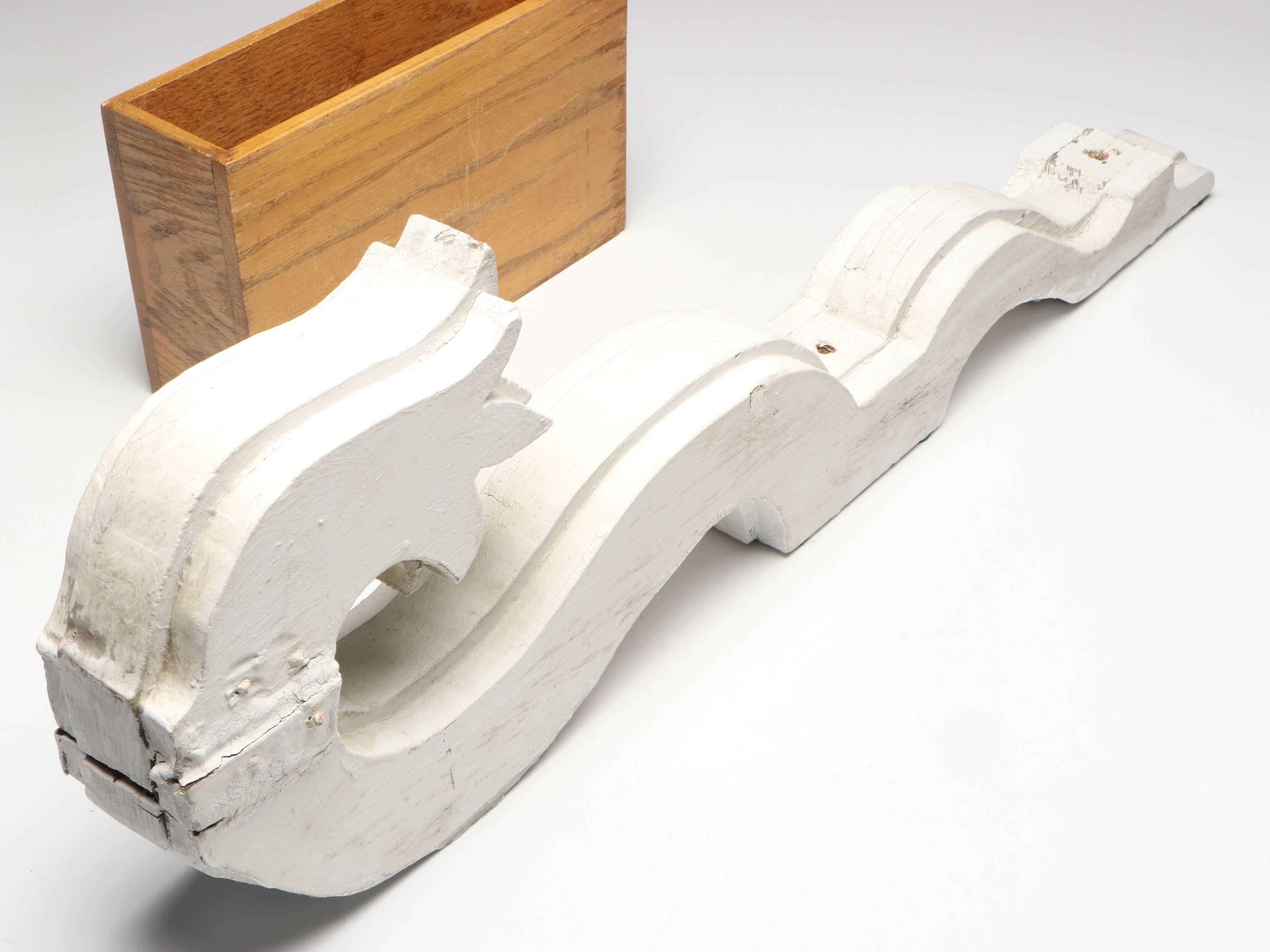 Distressed Decorative Wooden Corbel, Hanging Box and Dial Face