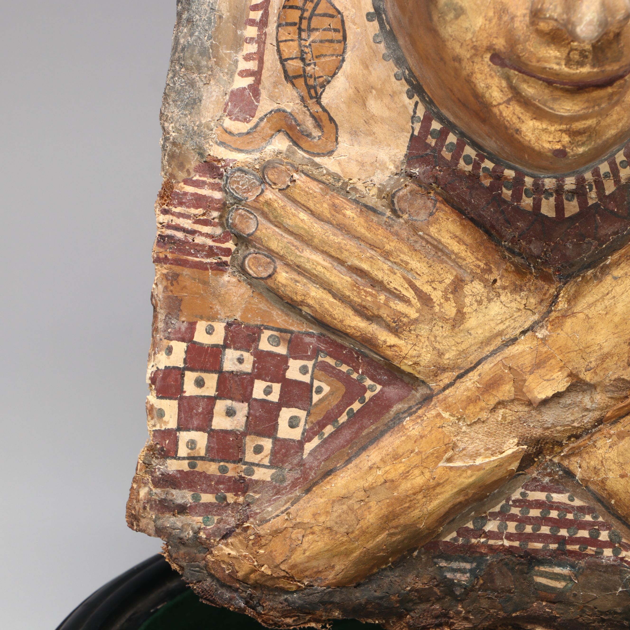 Egyptian Sarcophagus Helmet Mask in Glass Case, 1st to 2nd Century CE