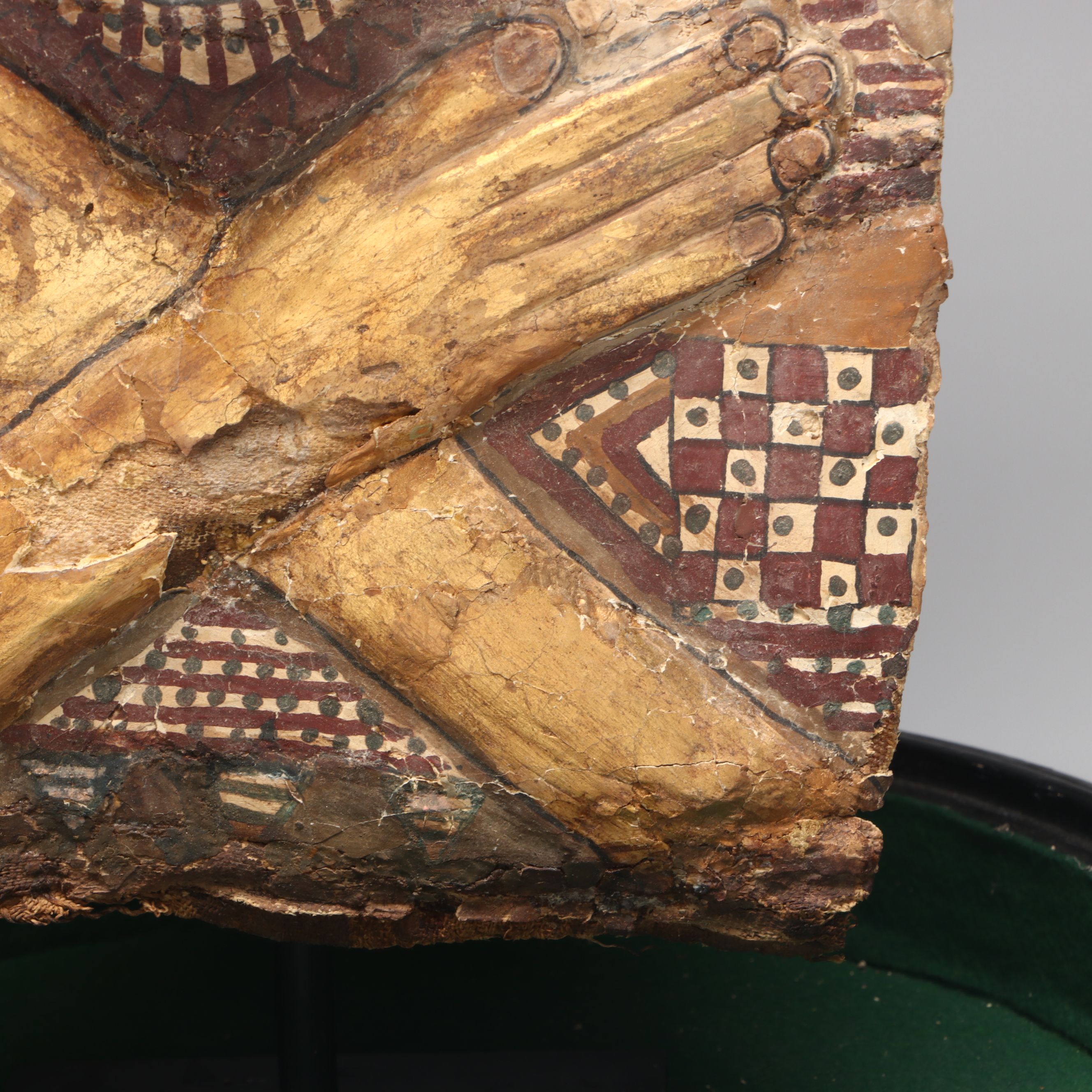 Egyptian Sarcophagus Helmet Mask in Glass Case, 1st to 2nd Century CE