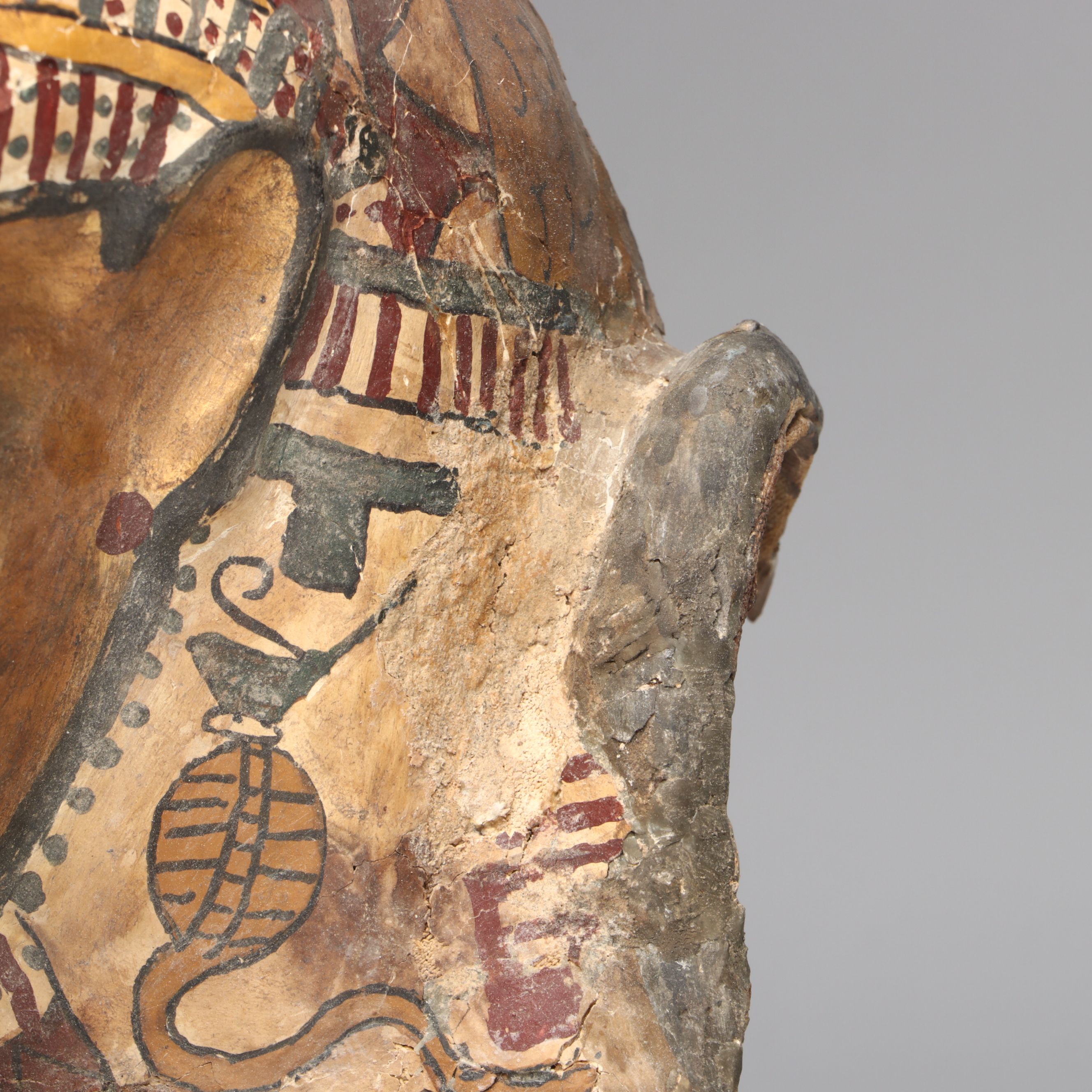 Egyptian Sarcophagus Helmet Mask in Glass Case, 1st to 2nd Century CE