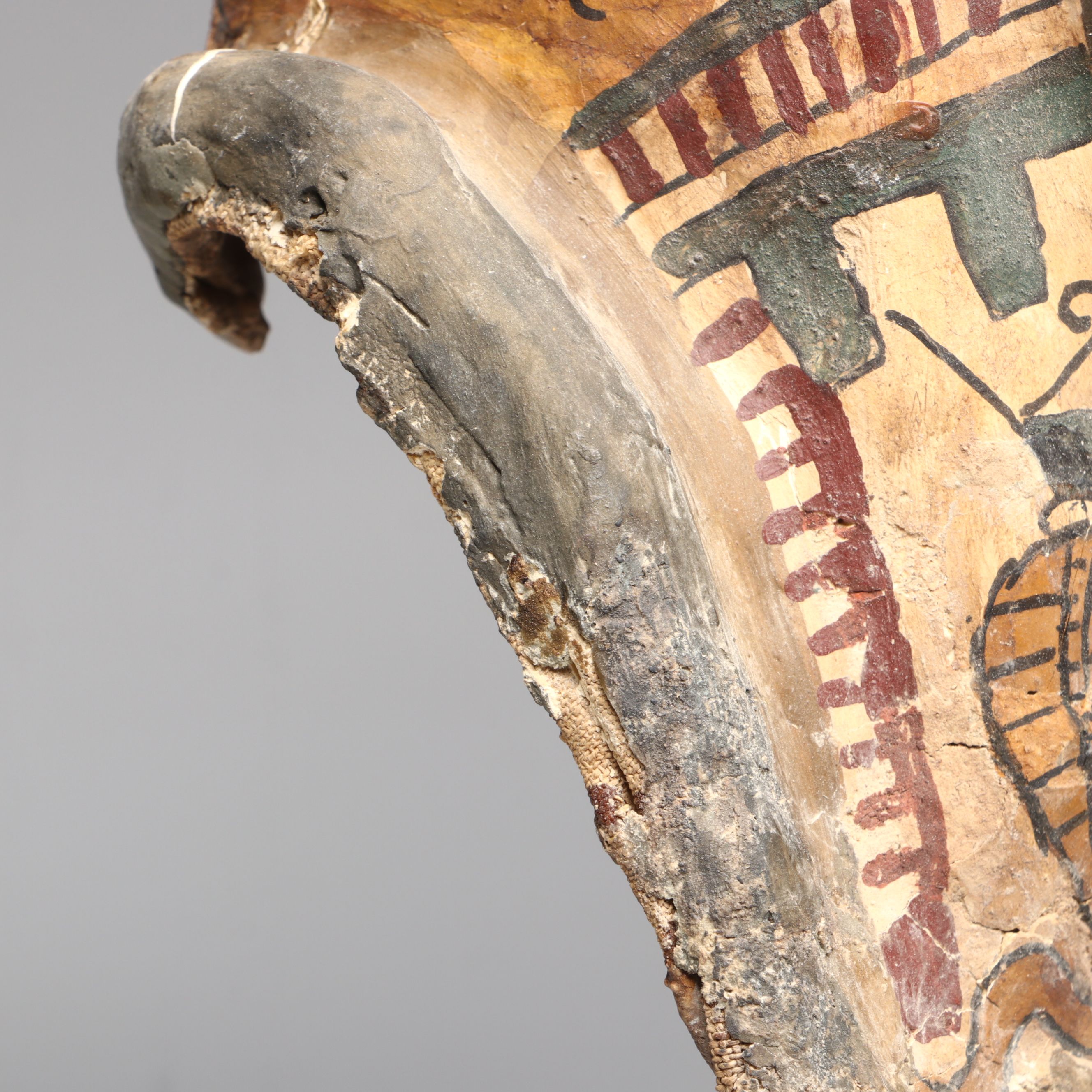 Egyptian Sarcophagus Helmet Mask in Glass Case, 1st to 2nd Century CE